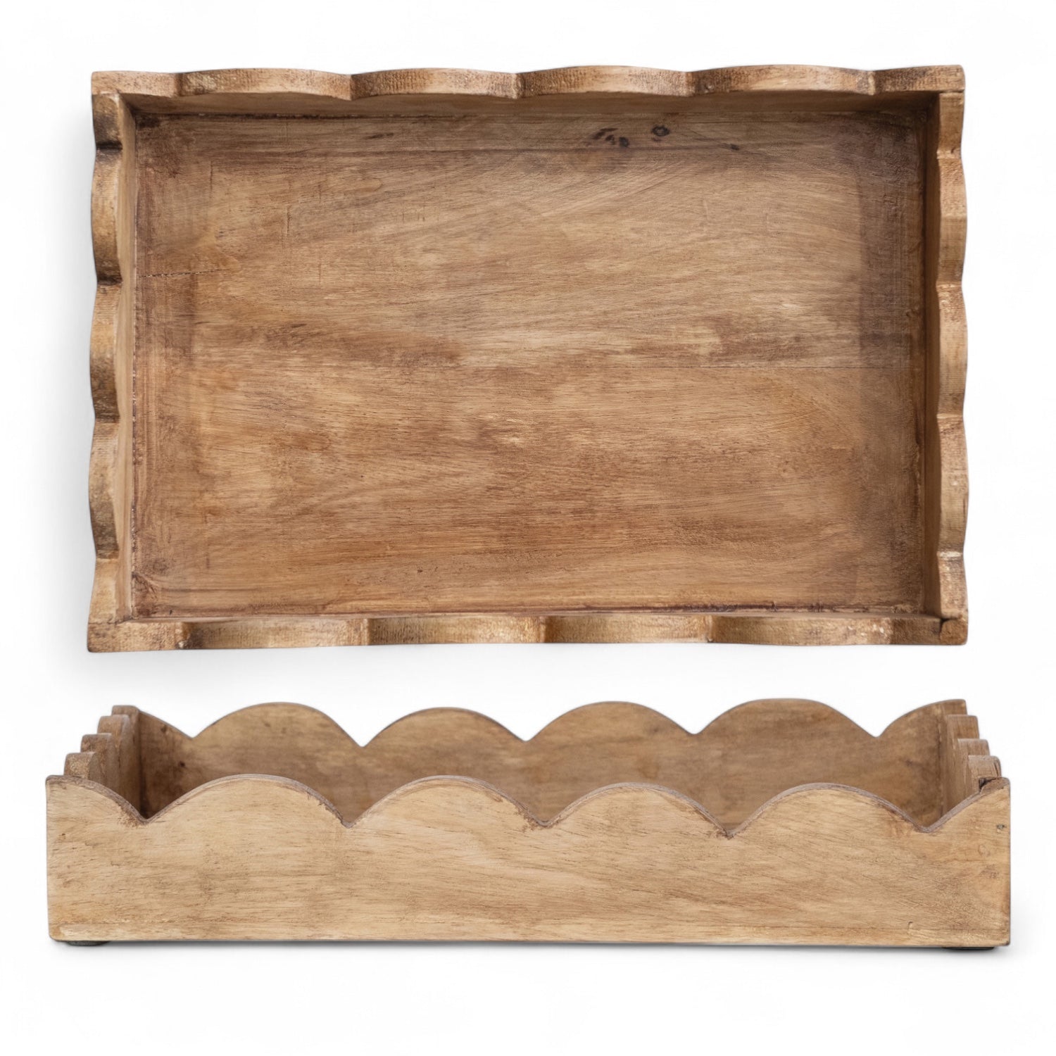 Scalloped mango wood tray