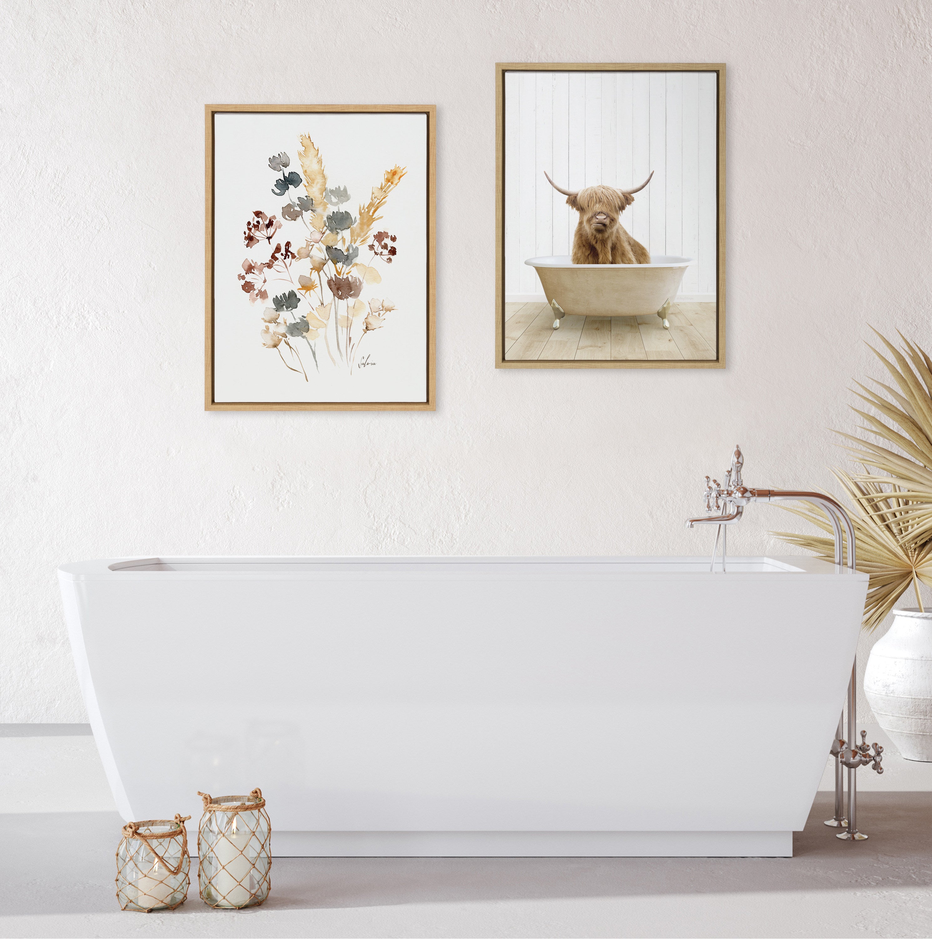 Sylvie Highland Cow Farmhouse Bath Framed Canvas Art