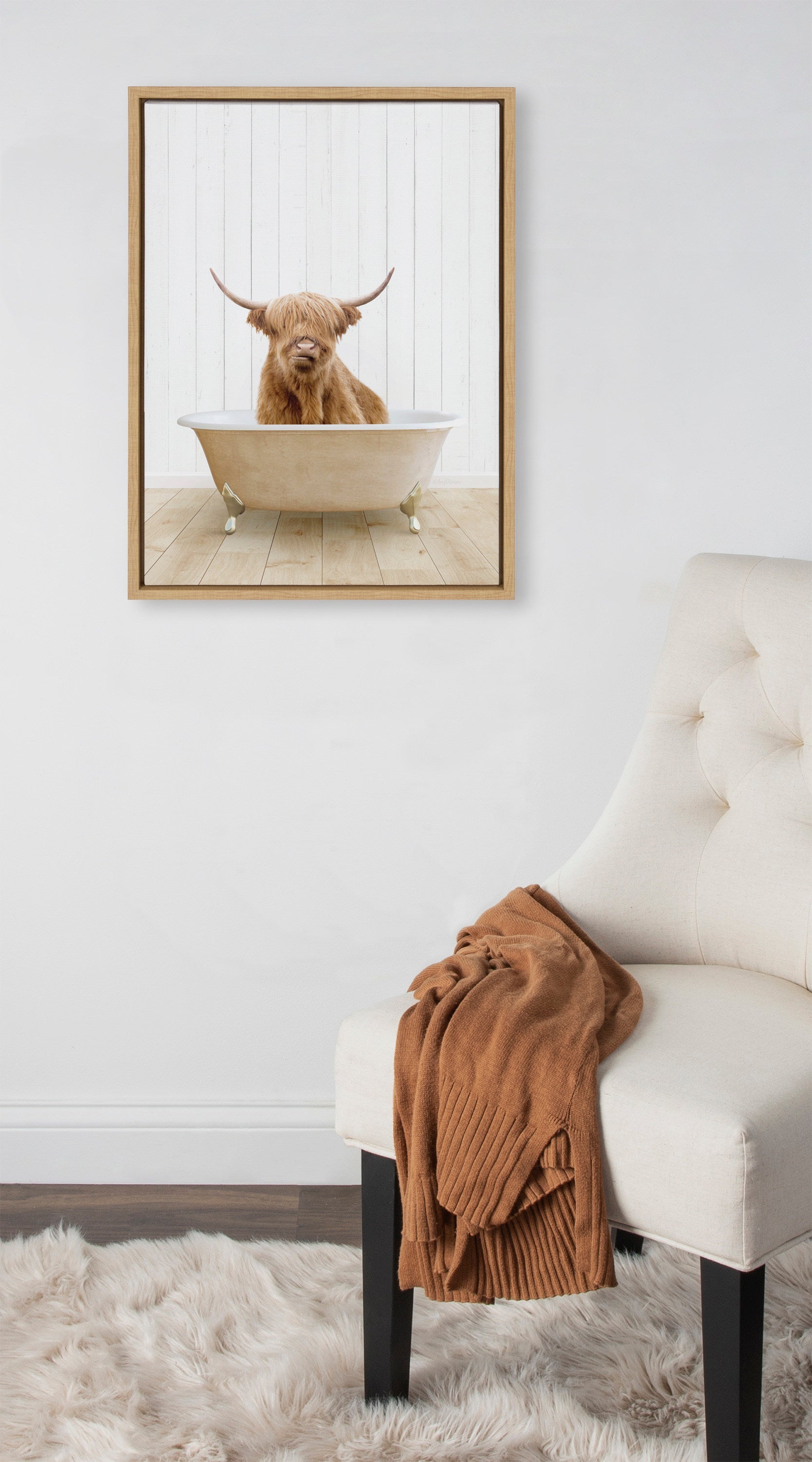 Sylvie Highland Cow Farmhouse Bath Framed Canvas Art