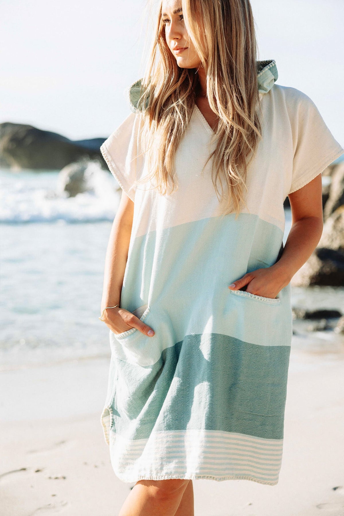 Multi-Color Turkish Cotton Hooded Poncho Cover-Up