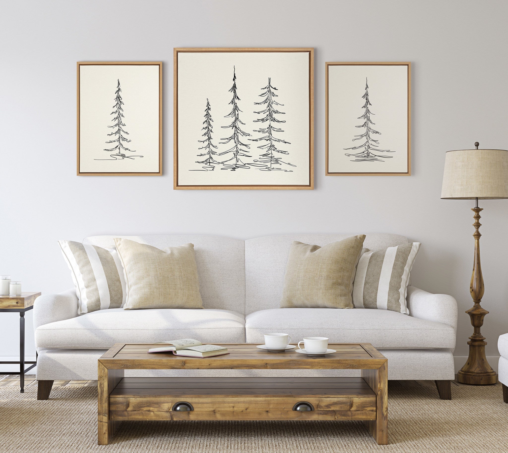 Sylvie Minimalist Evergreen Trees Framed Canvas Art