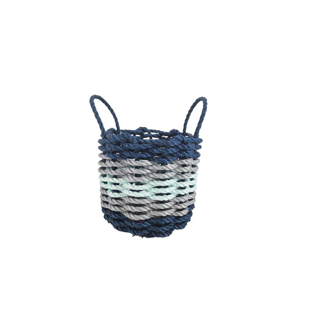 Navy Blue, Gray & Seafoam Five Stripe Rope Basket