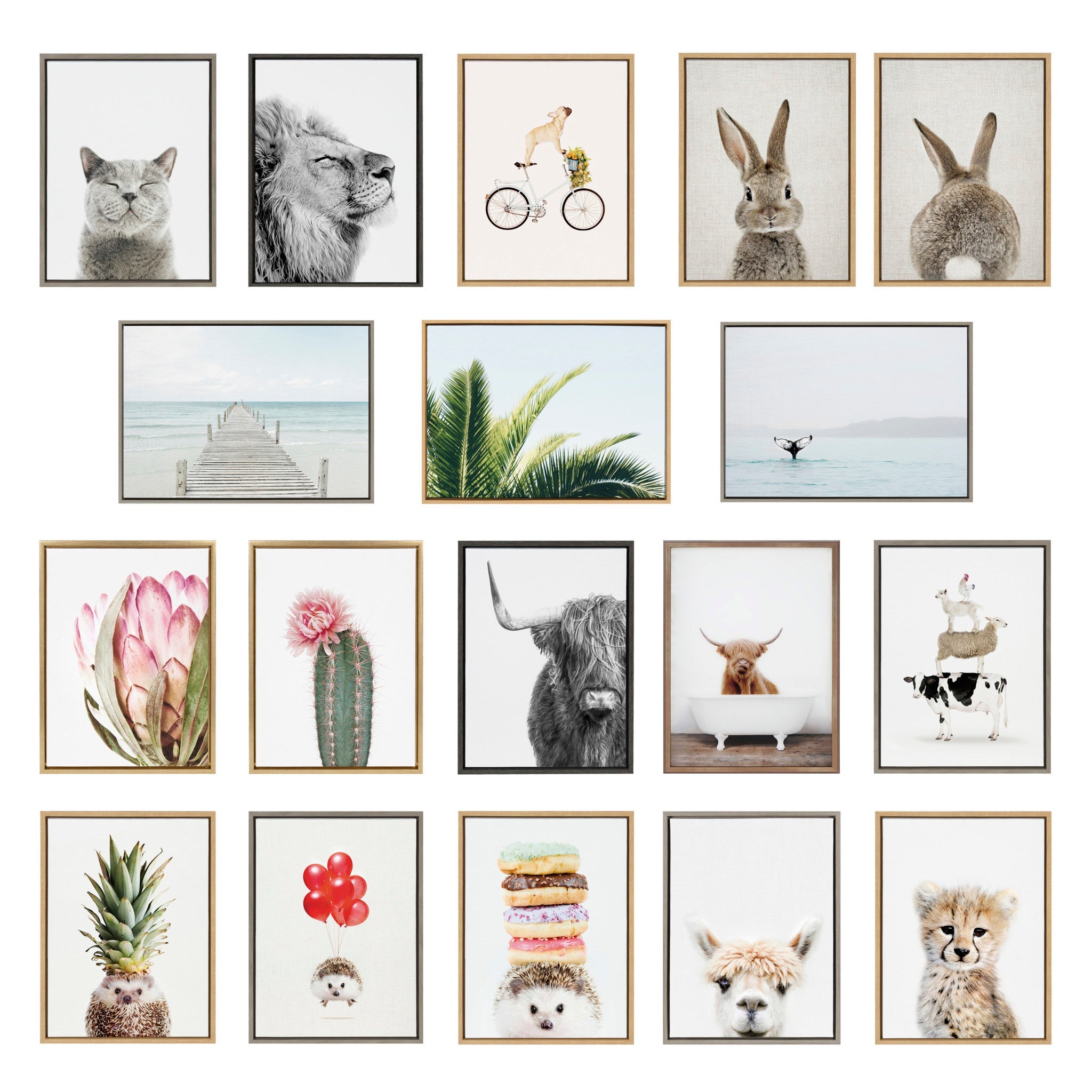 Sylvie Highland Cow & Llama 2-Piece Framed Canvas Art Set