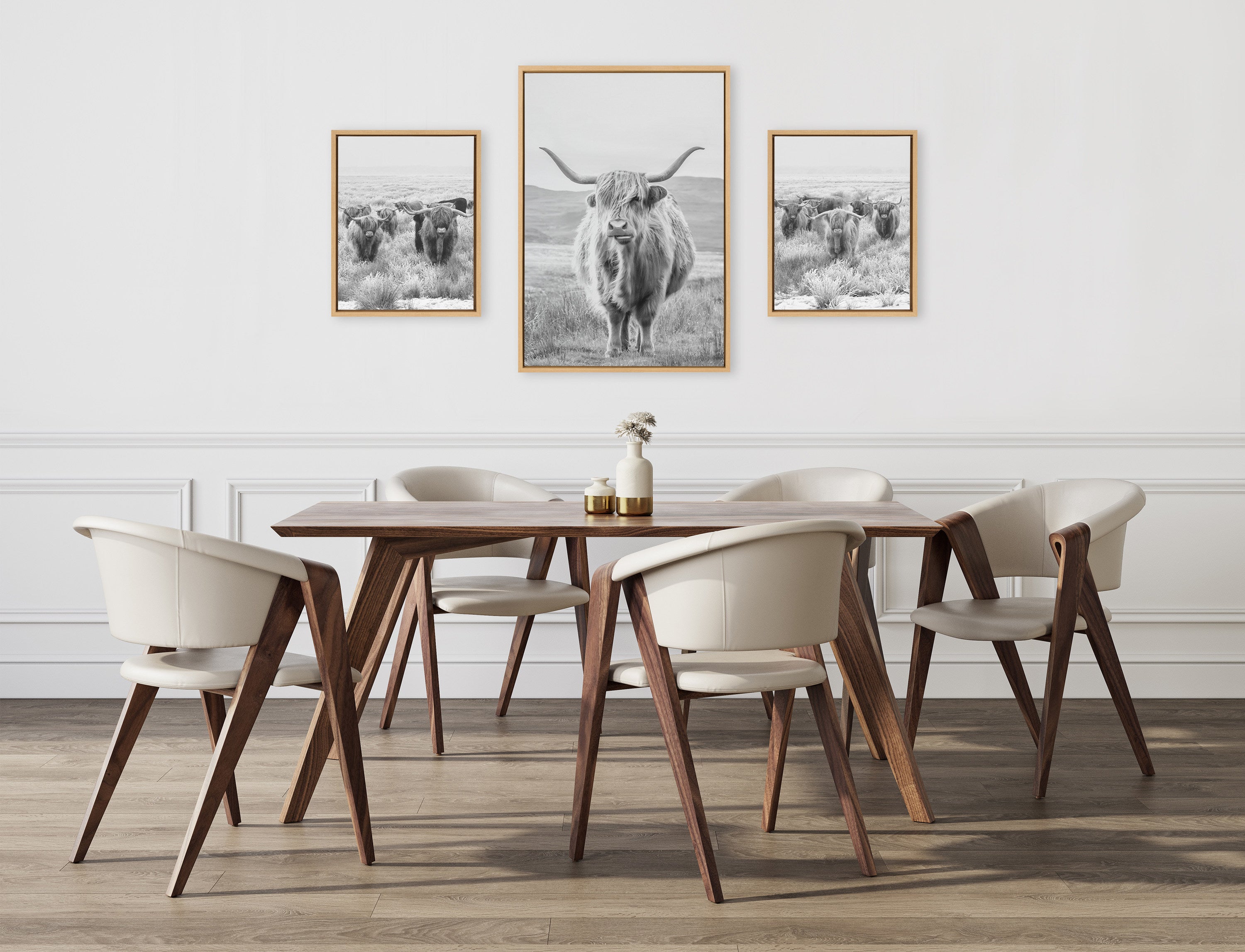 Sylvie Highland Cows Black & White 3-Piece Framed Canvas Art Set
