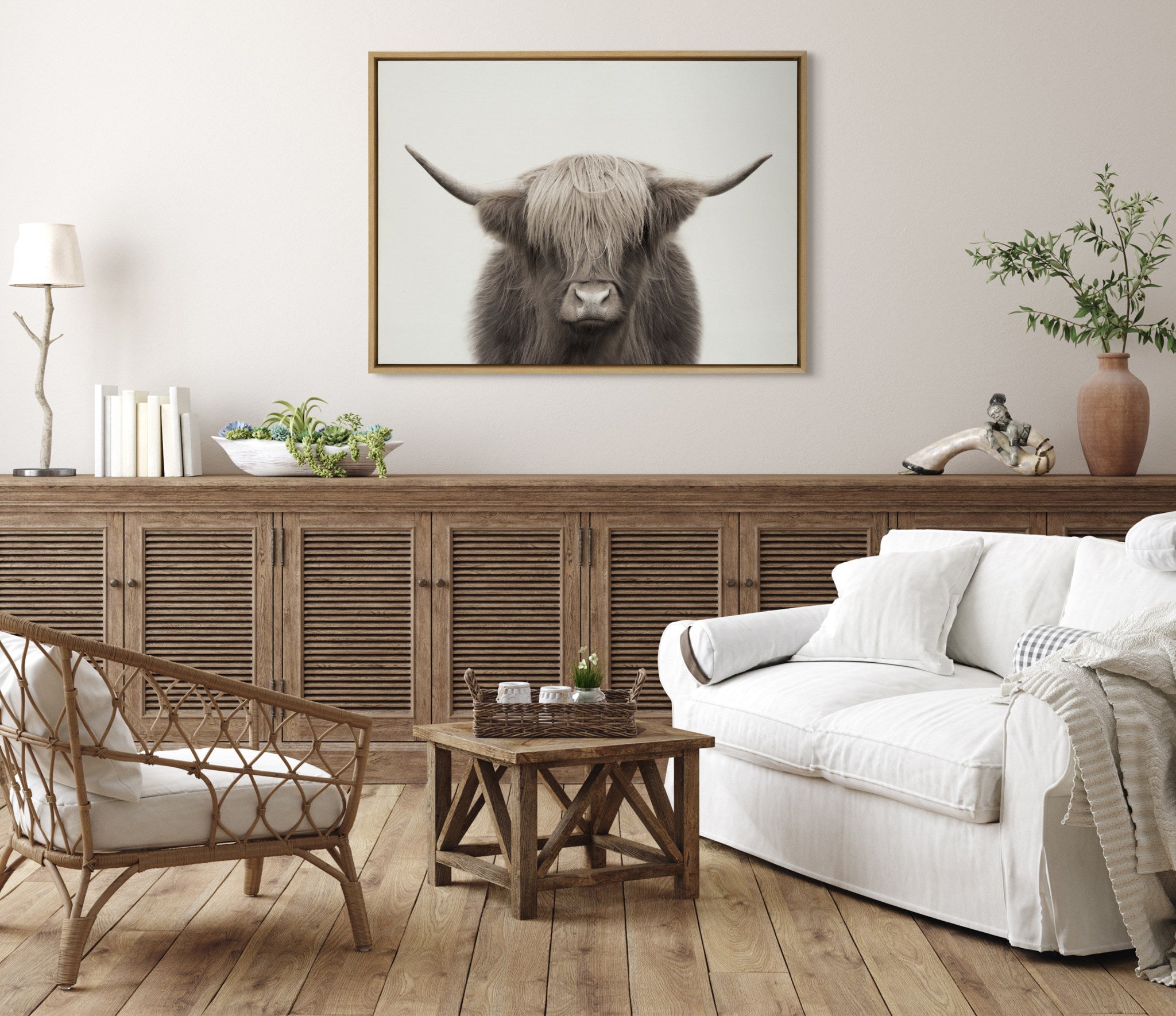 Sylvie Hey Dude Highland Cow Framed Canvas Art