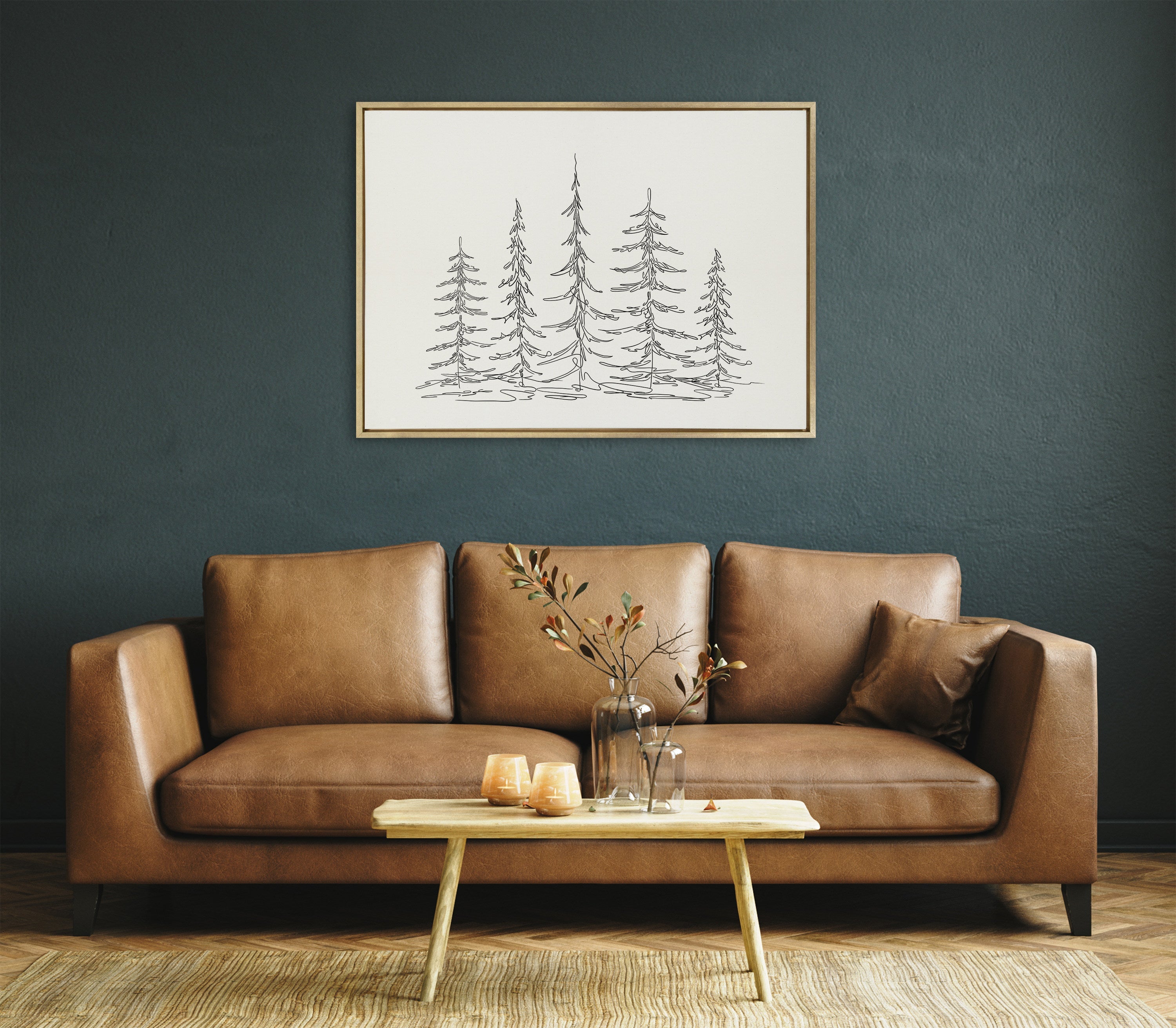 Sylvie Minimalist Evergreen Trees Framed Canvas Art