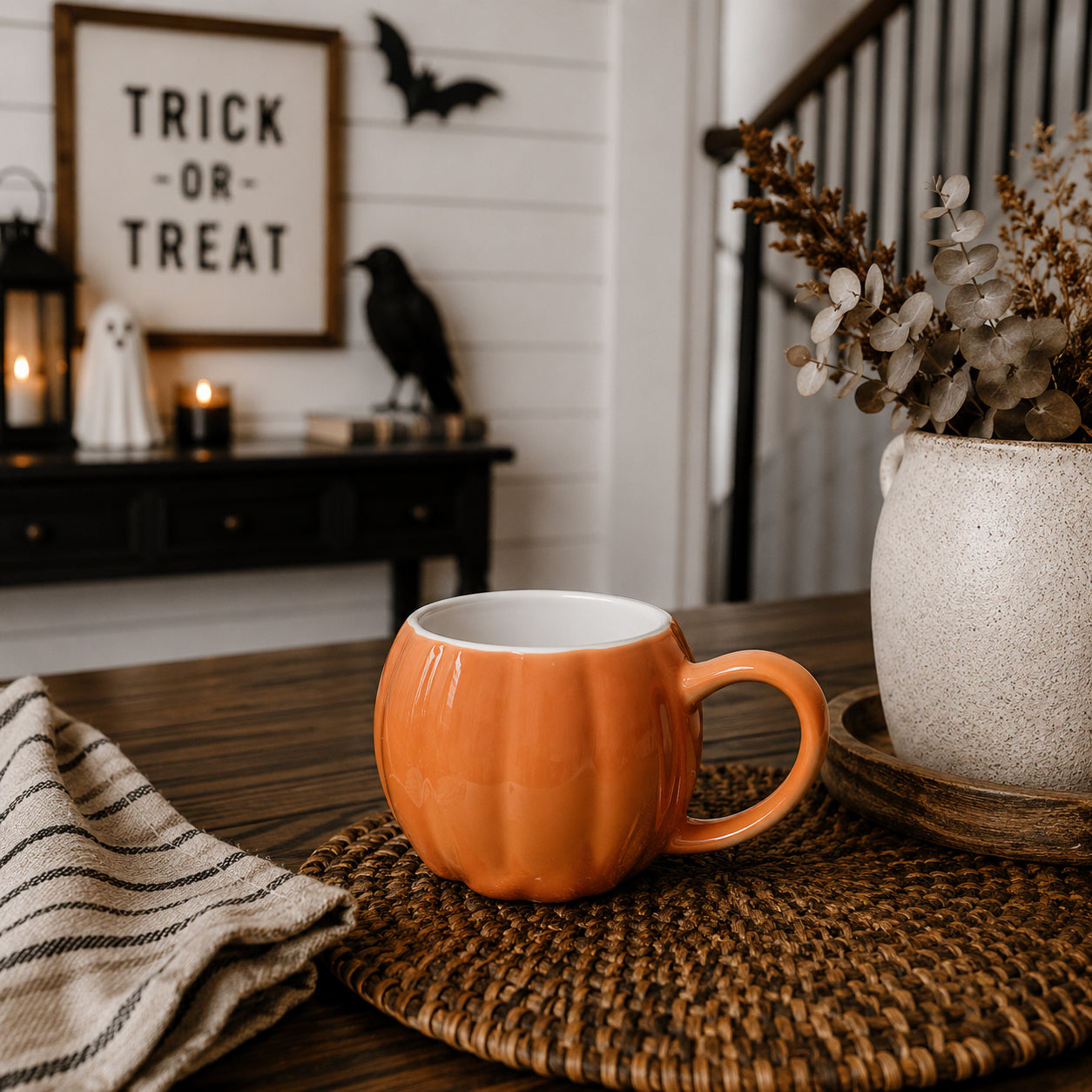 Pumpkin-shaped ceramic mug