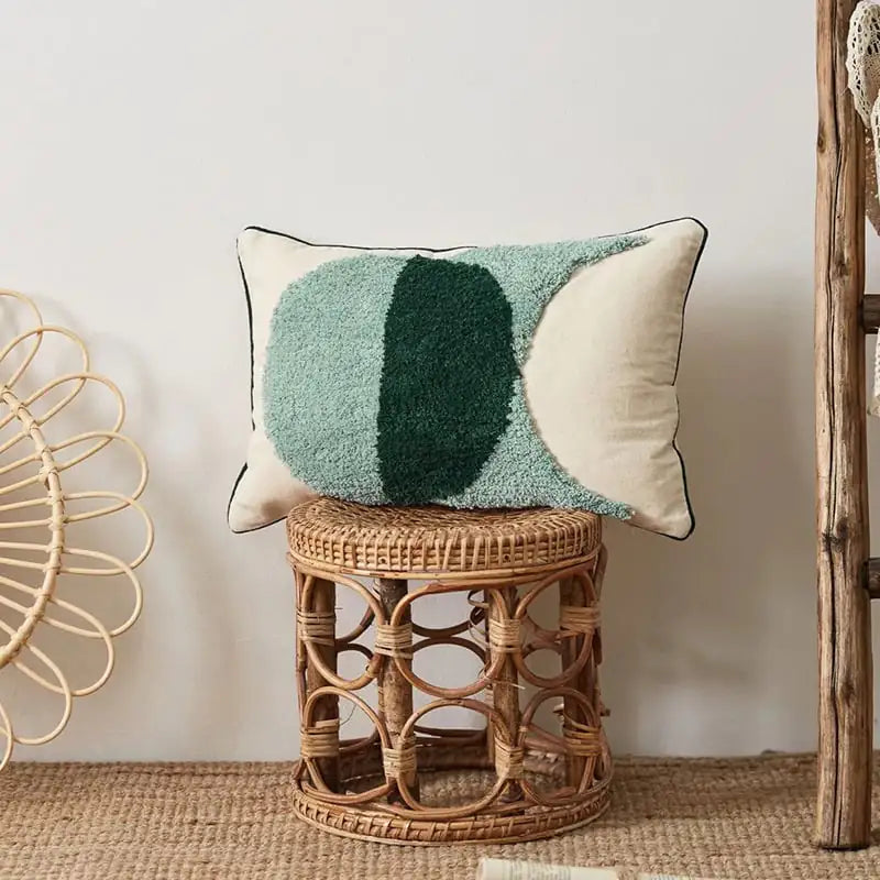 Geometric tufted embroidered pillow