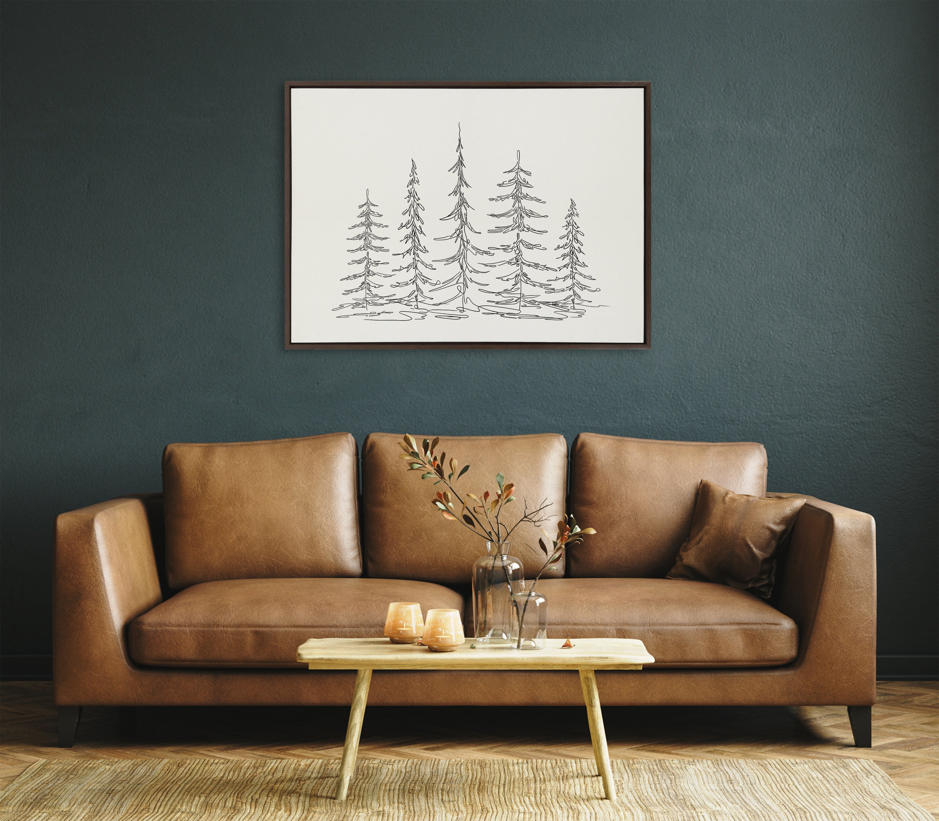 Sylvie Minimalist Evergreen Trees Framed Canvas Art