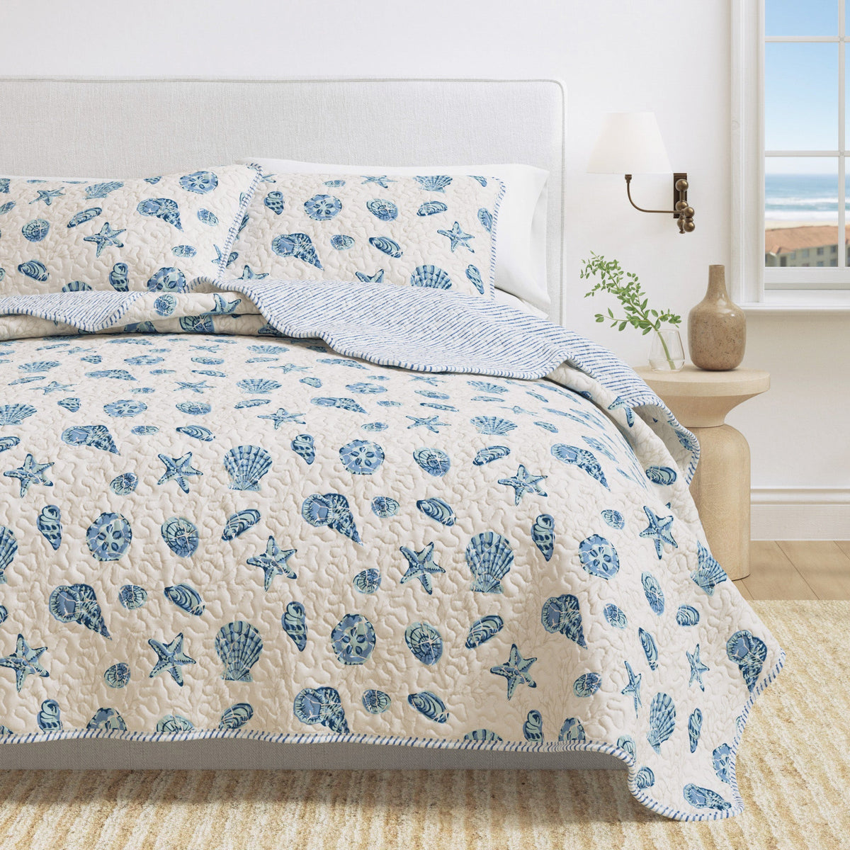 Bali blue shell and coral coastal quilt set