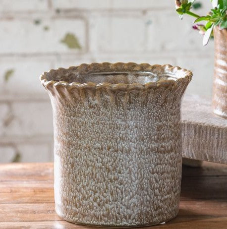 Brown Speck Scallop Top Vase