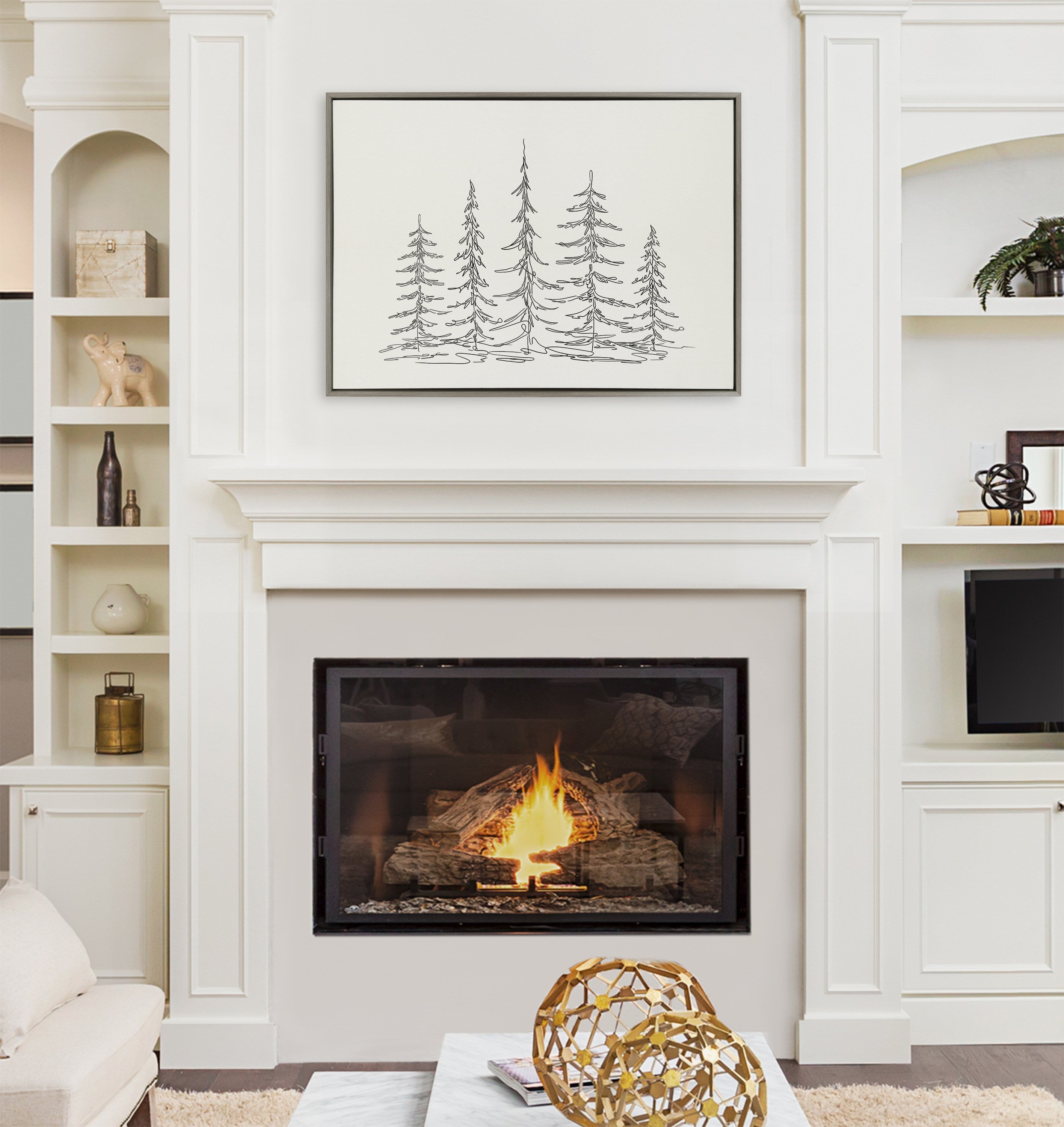 Sylvie Minimalist Evergreen Trees Framed Canvas Art