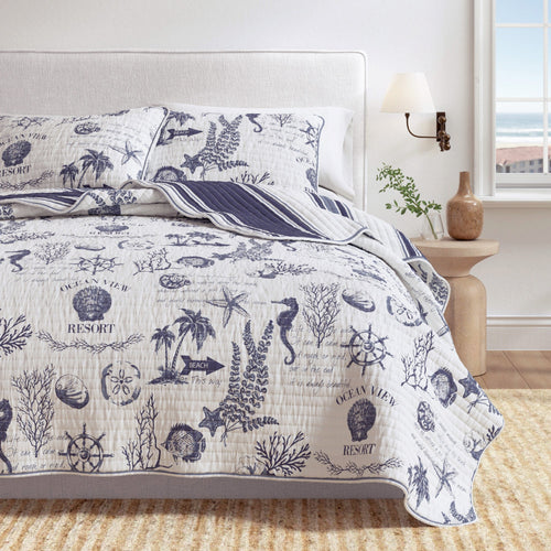 Calypso cotton coastal reversible quilt set