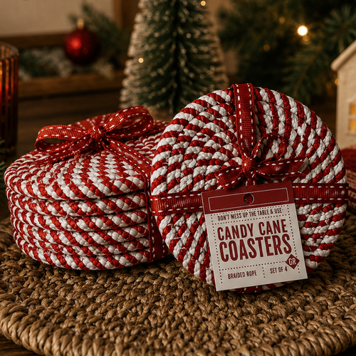 Gia Roma Candy Cane braided Christmas coasters set of four