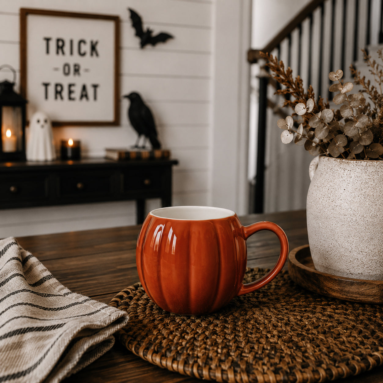 Pumpkin-shaped ceramic mug