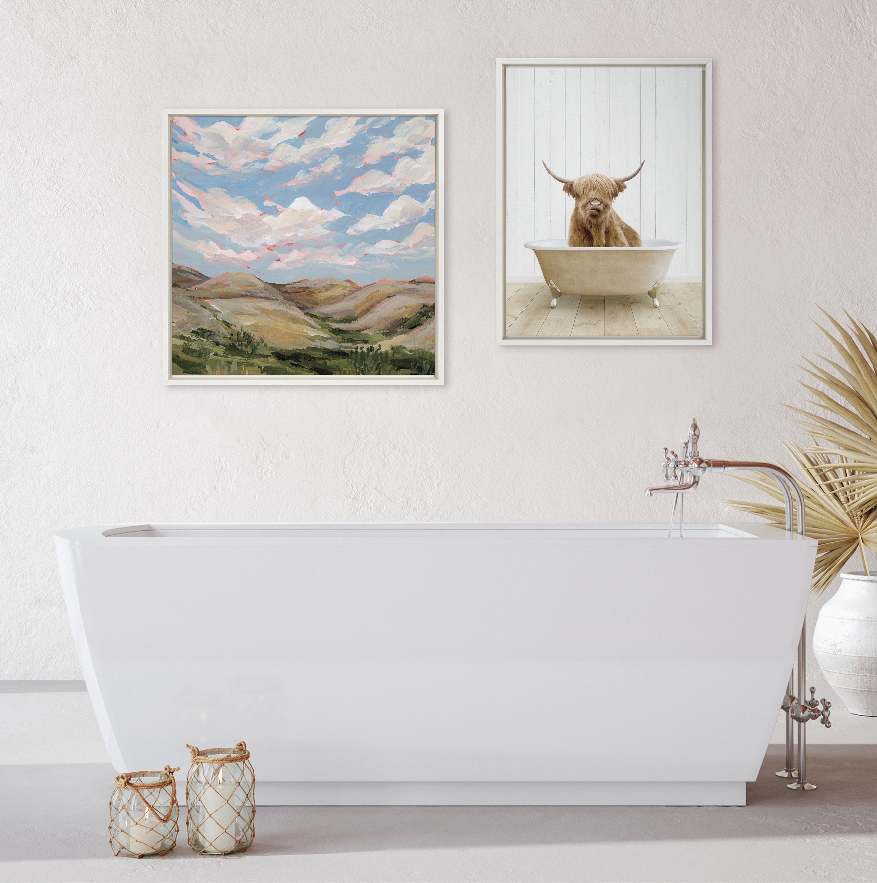 Sylvie Highland Cow Farmhouse Bath Framed Canvas Art