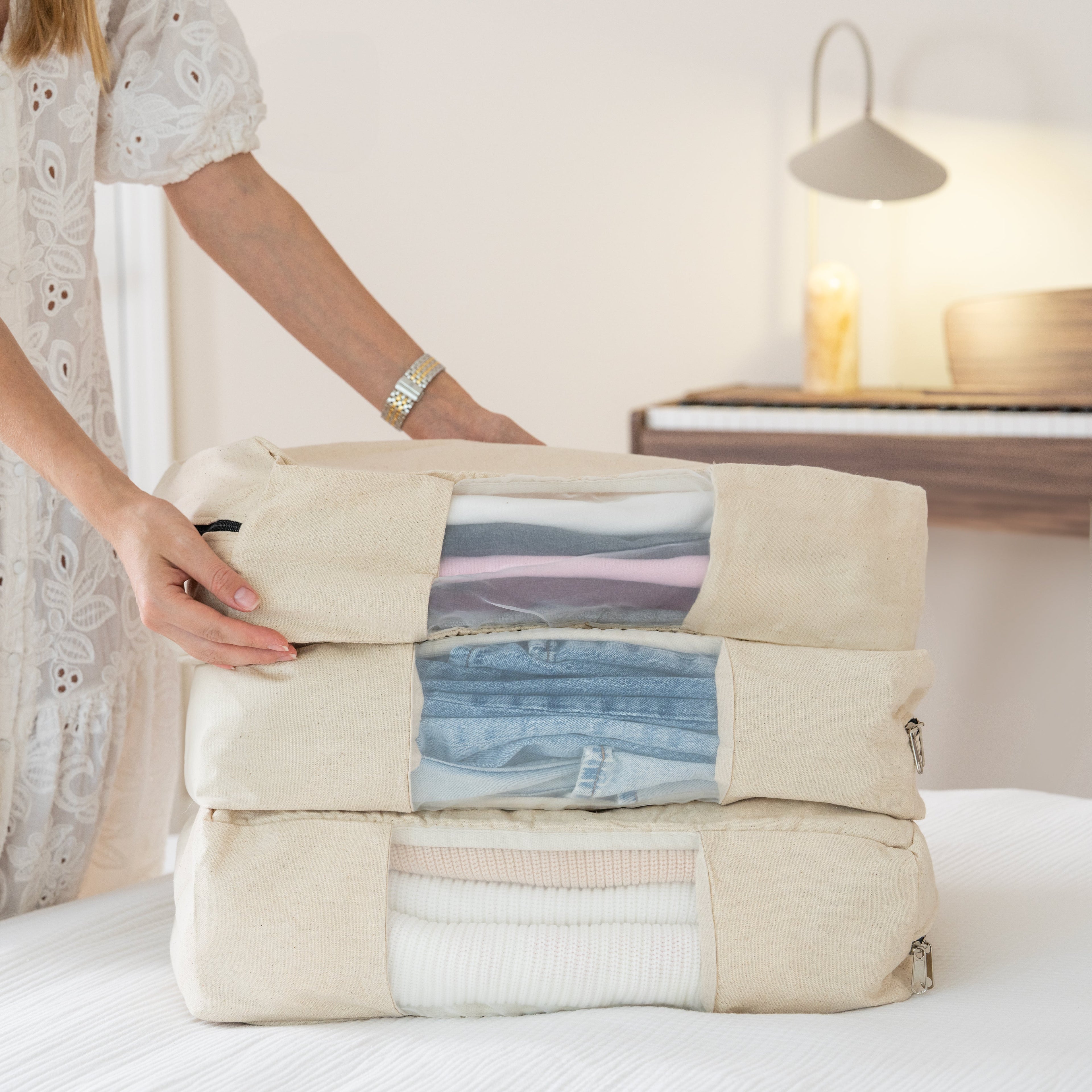 Cotton garment storage bag for folded clothing
