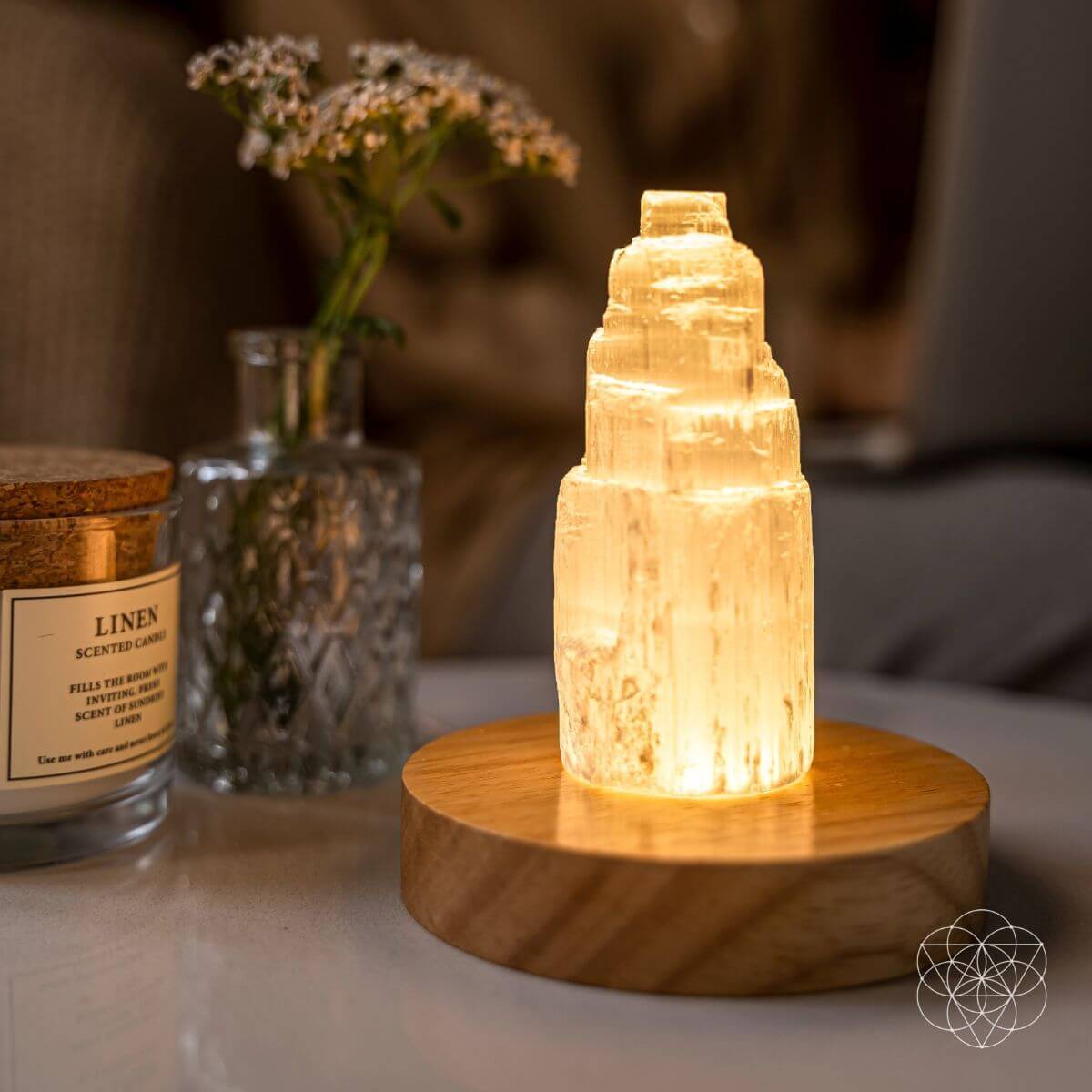 Natural selenite stone ambient lamp