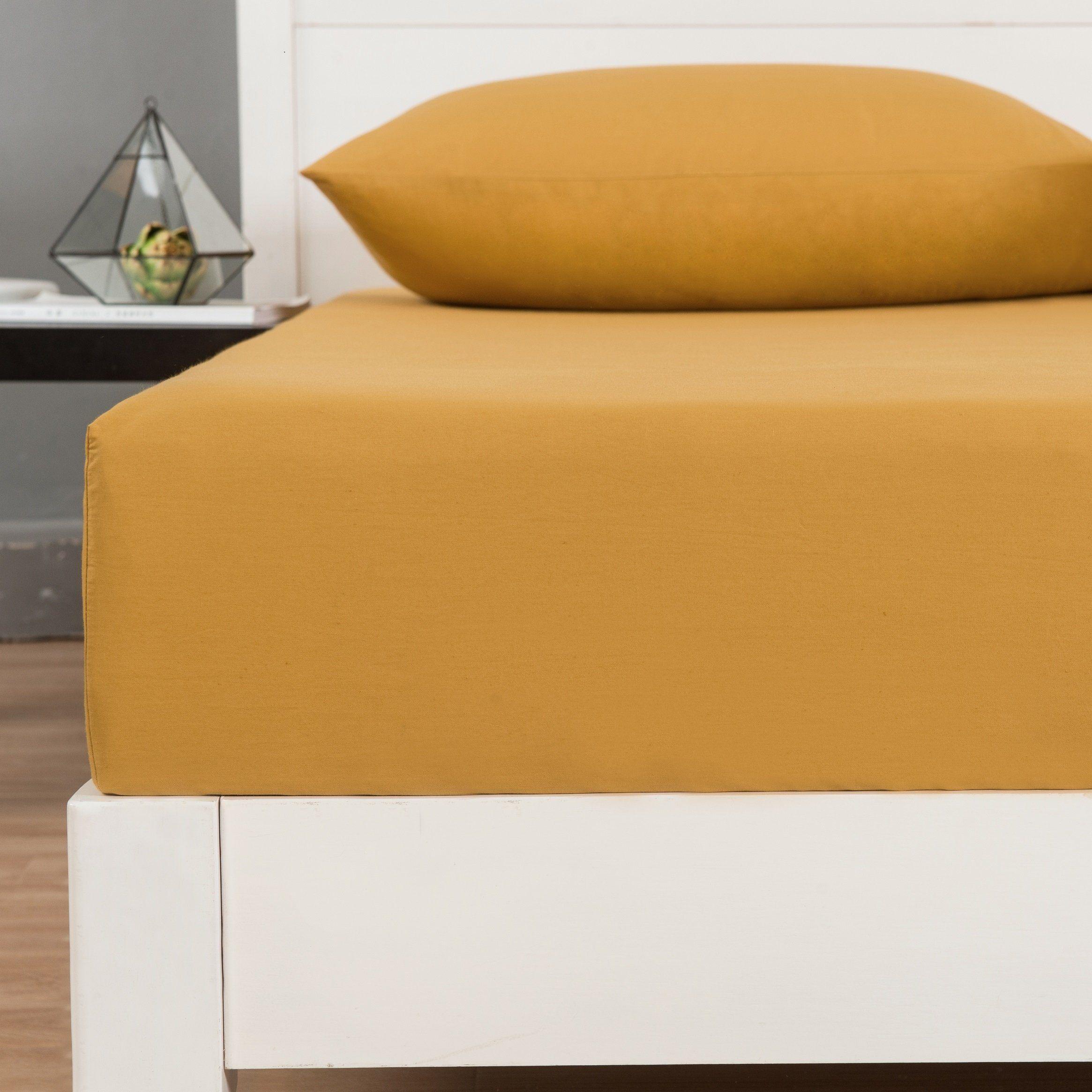 DaDa Bedding Honey Yellow Cotton Fitted Sheet Set