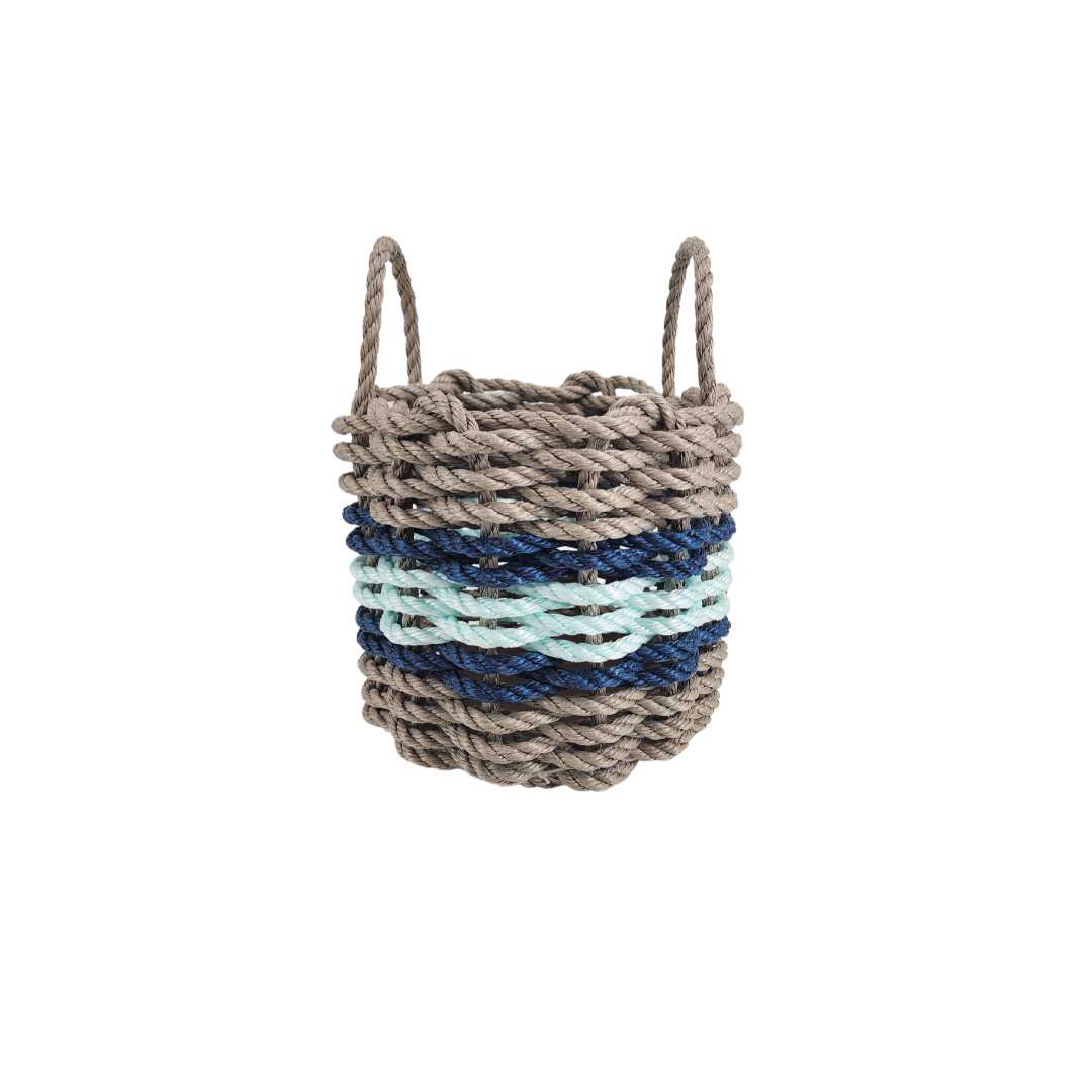 Tan, seafoam and navy rope basket