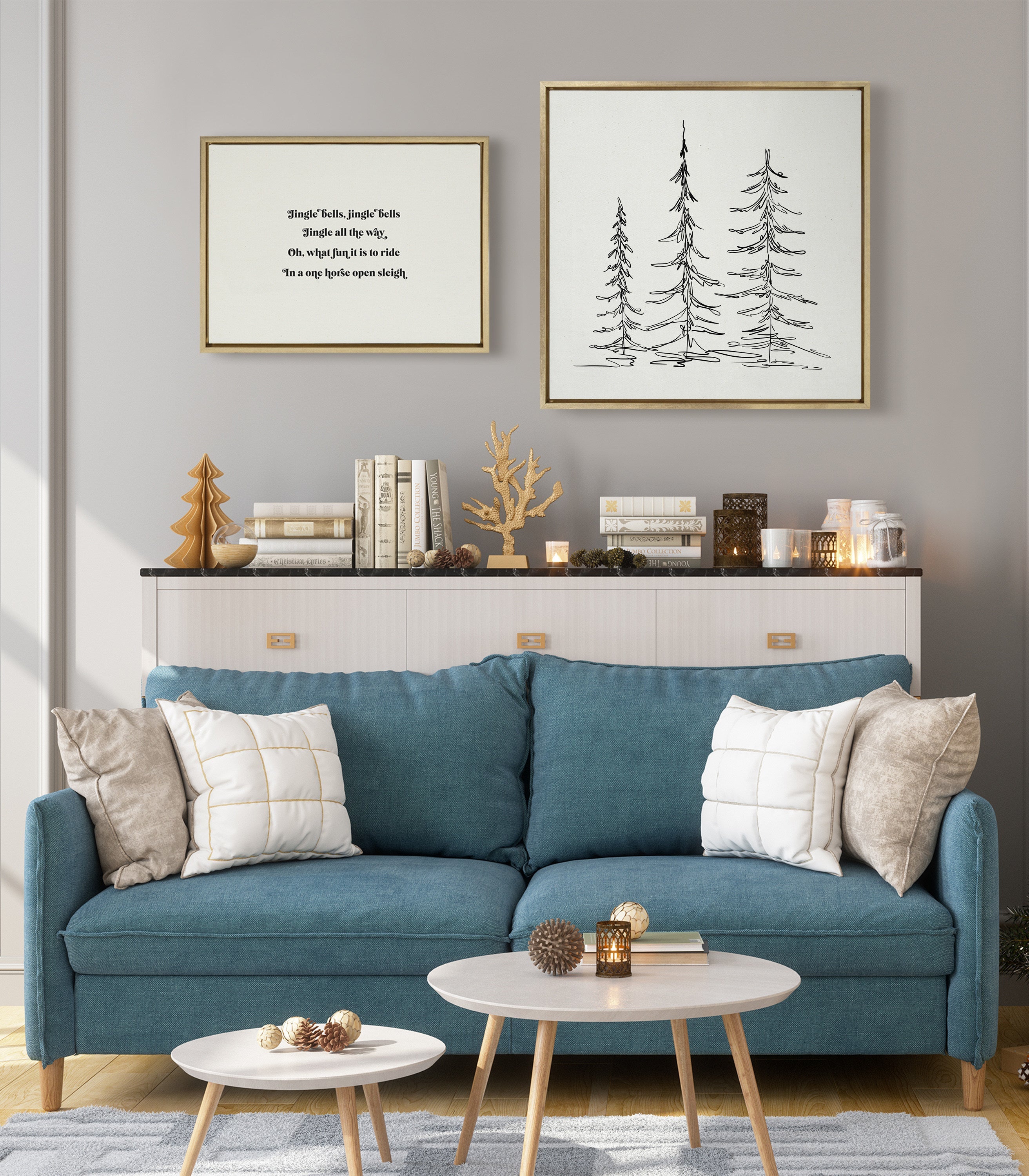 Sylvie Minimalist Evergreen Trees Framed Canvas Art