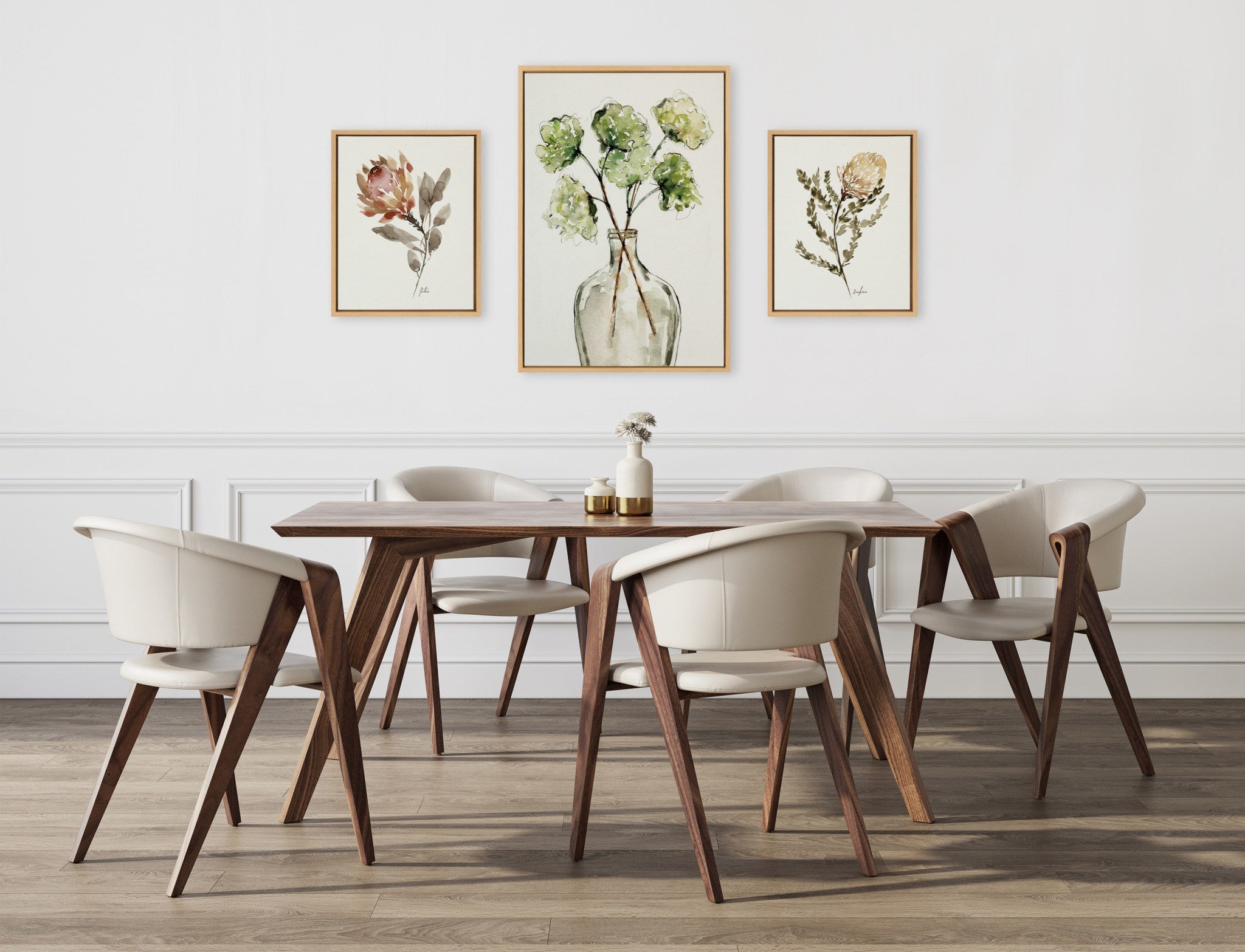 Sylvie Greenery Vase & Protea 3-Piece Framed Canvas Art Set