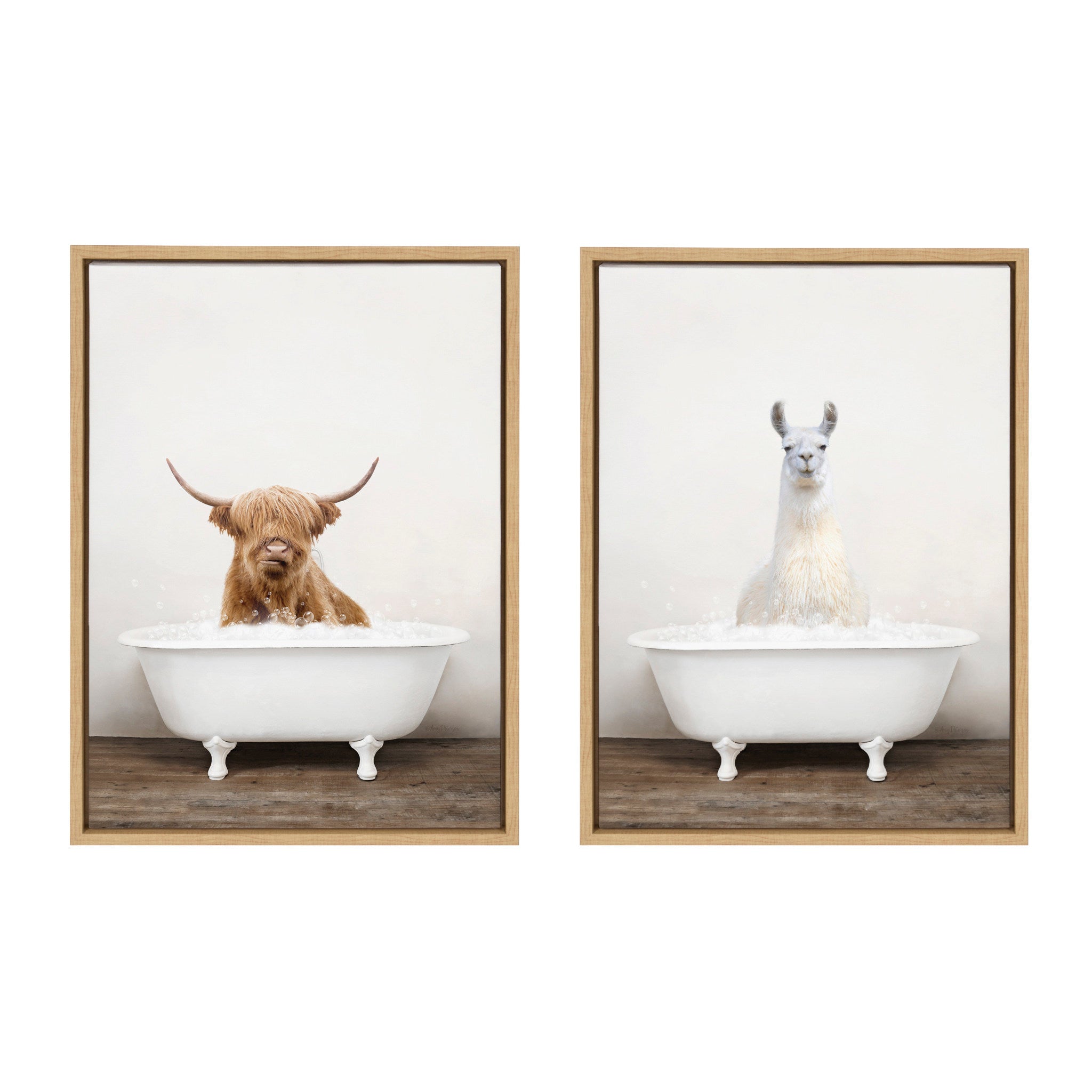 Sylvie Highland Cow & Llama 2-Piece Framed Canvas Art Set