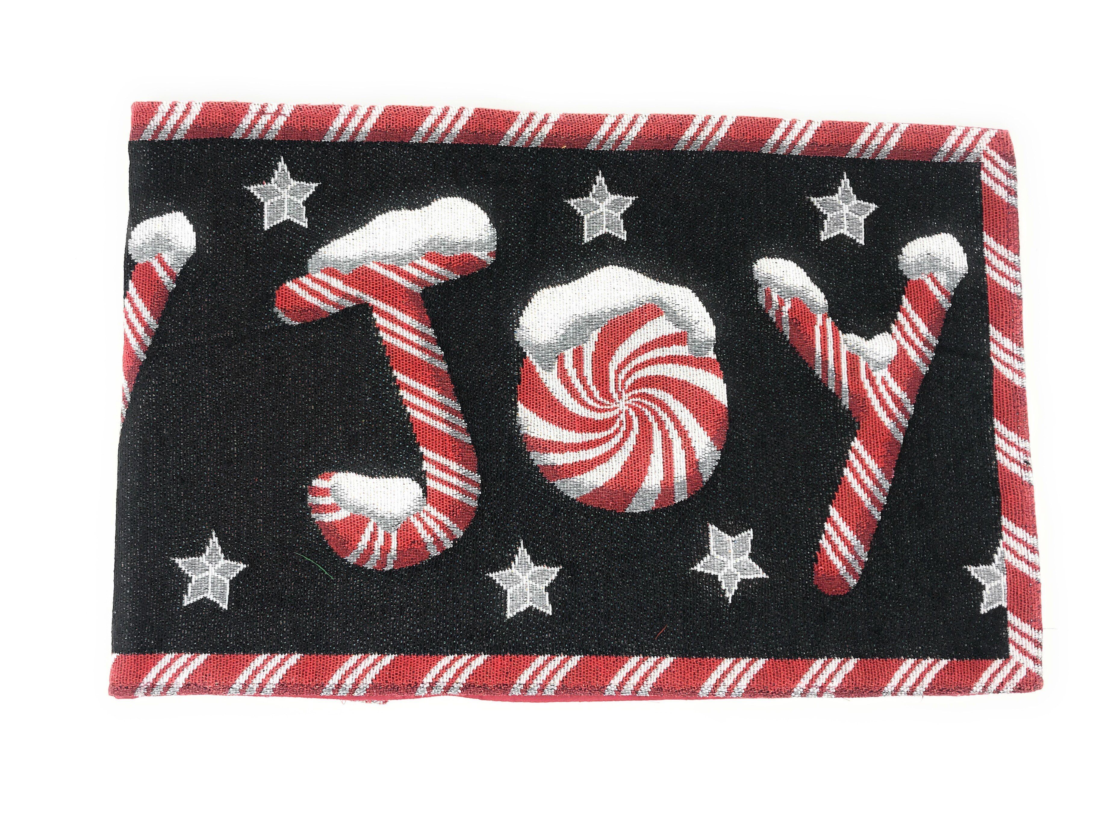 DaDa Bedding Peppermint Joy Red Black Holiday Tapestry Dining Table Runner (12904)