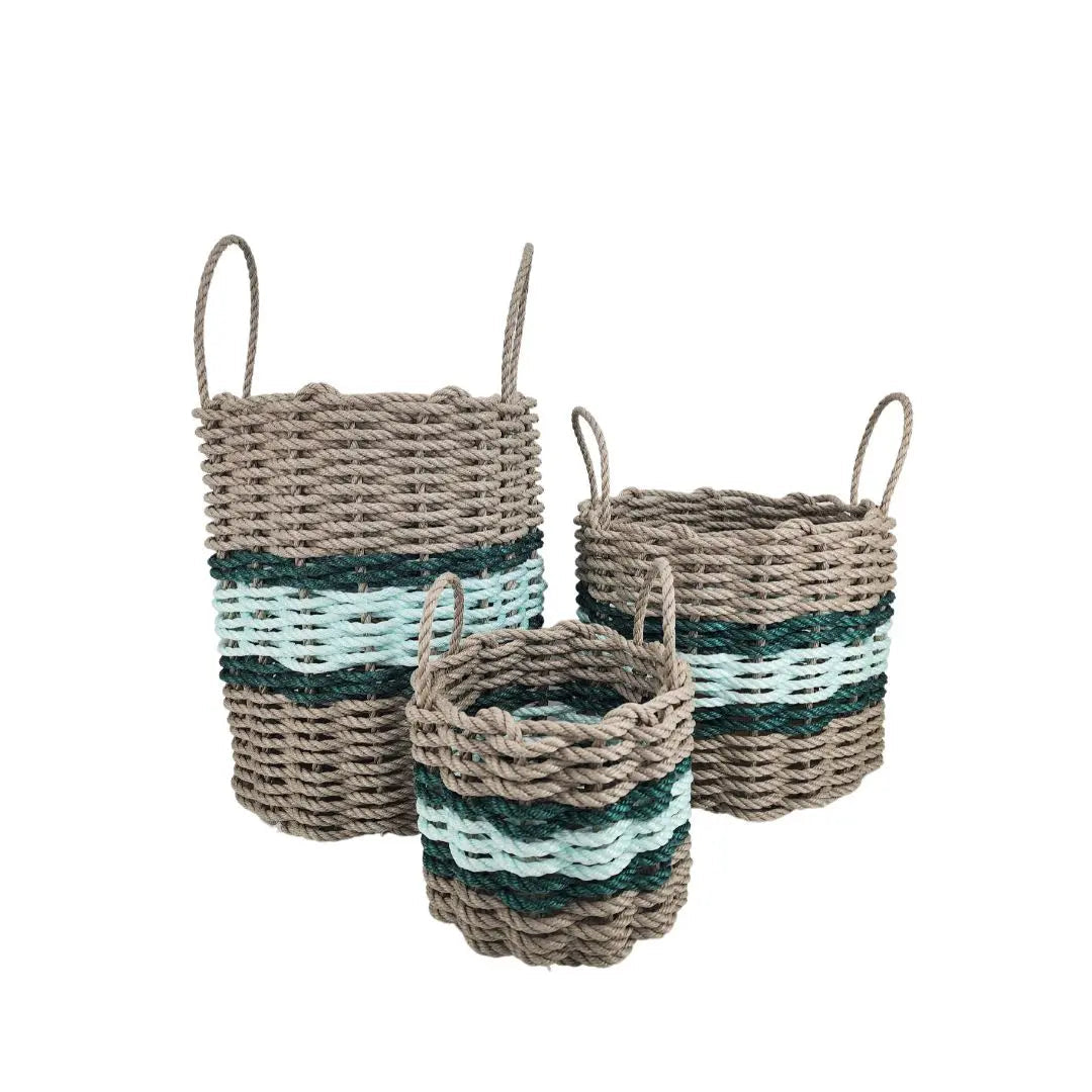 Tan, seafoam and green rope basket
