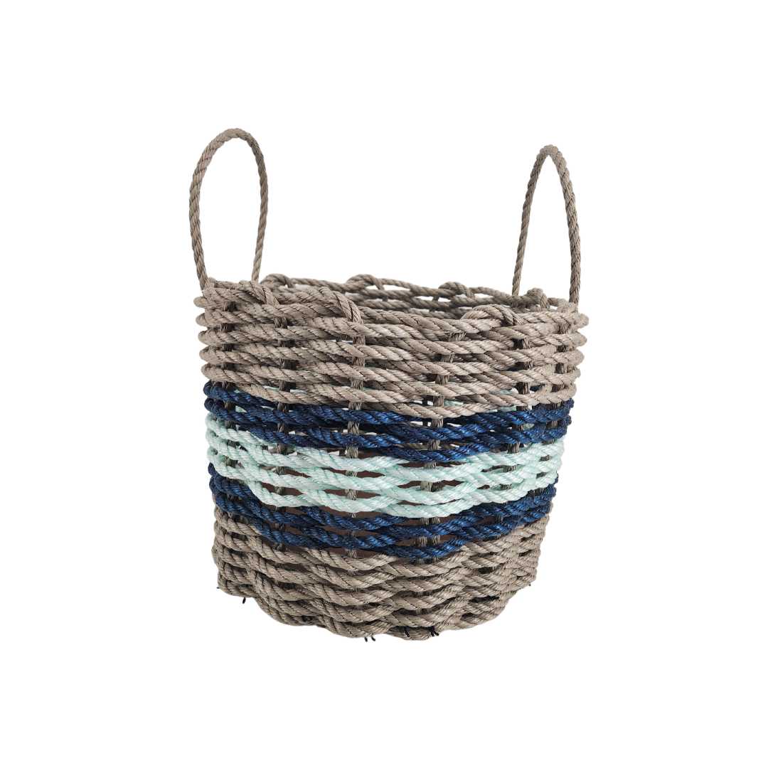 Tan, seafoam and navy rope basket