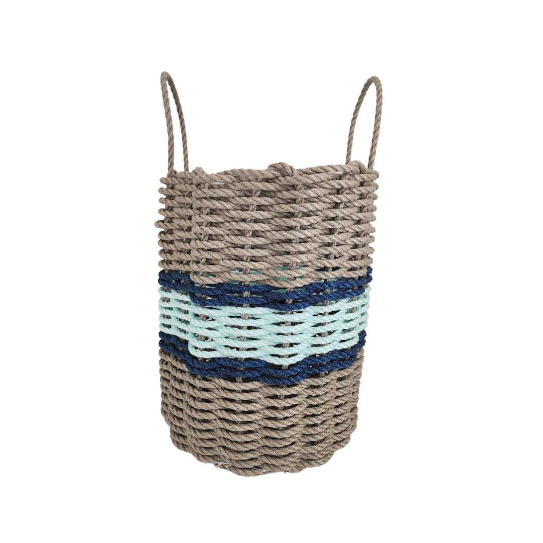 Tan, seafoam and navy rope basket