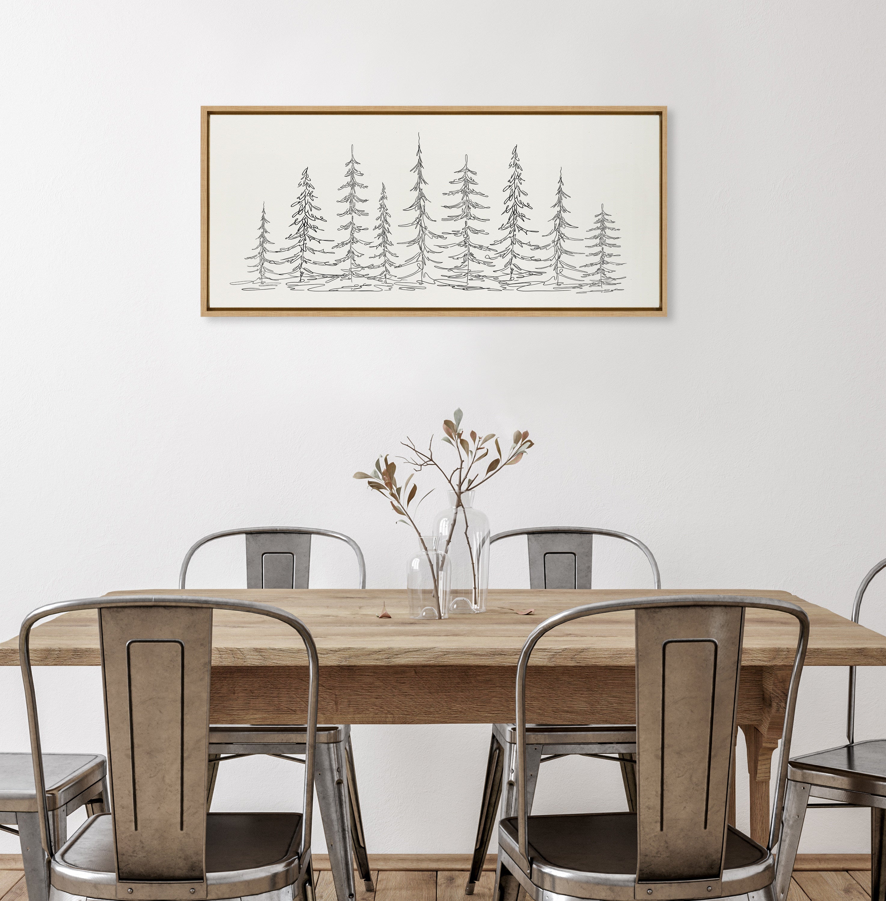 Sylvie Minimalist Evergreen Trees Framed Canvas Art