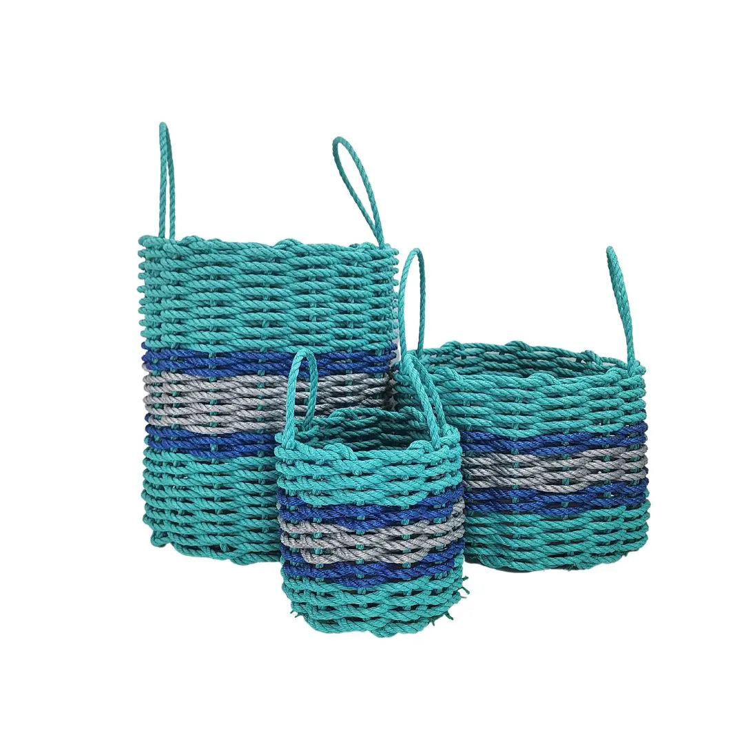 Teal, Light Gray + Blue Accent Rope Basket