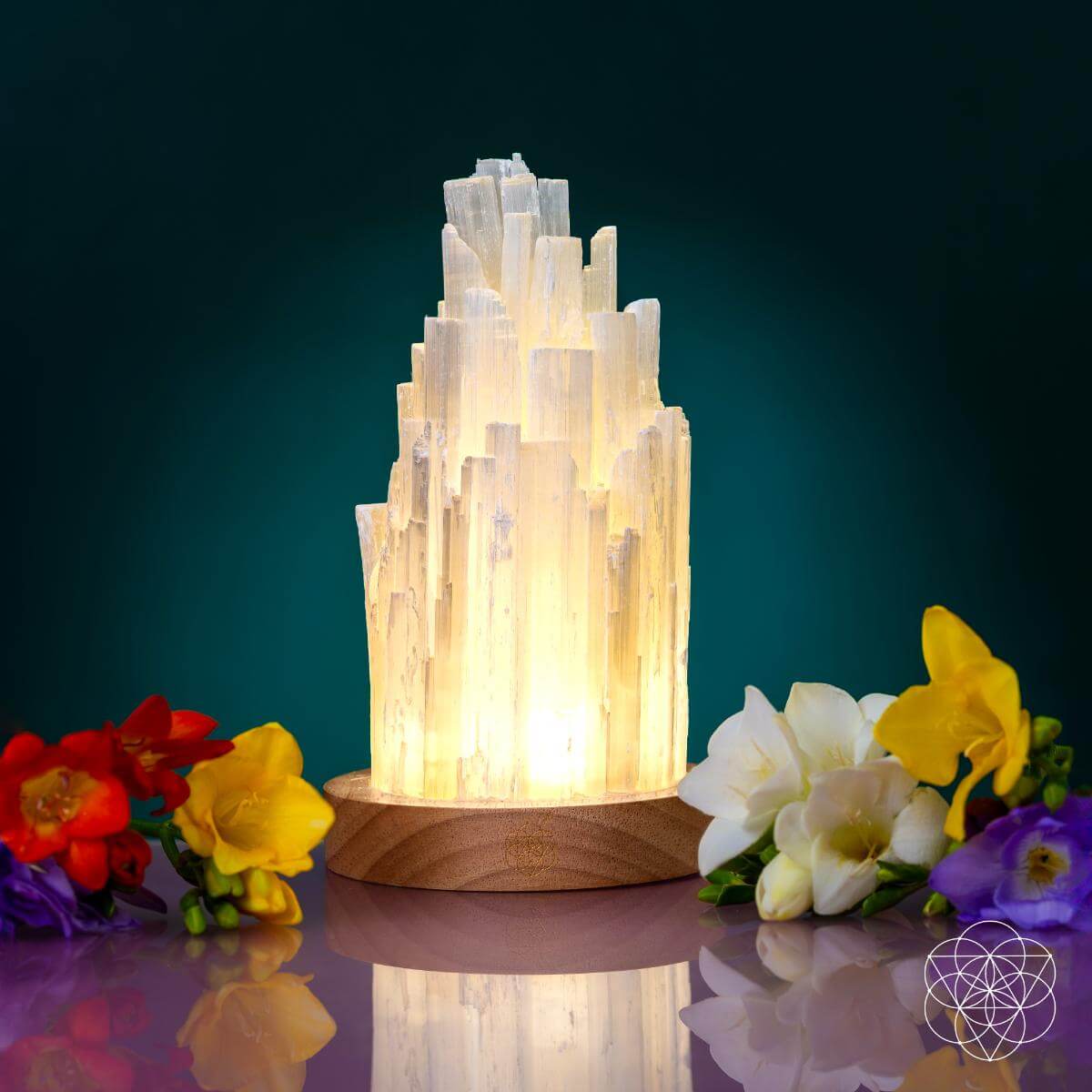 Selenite accent lamp with walnut base by Conscious Items