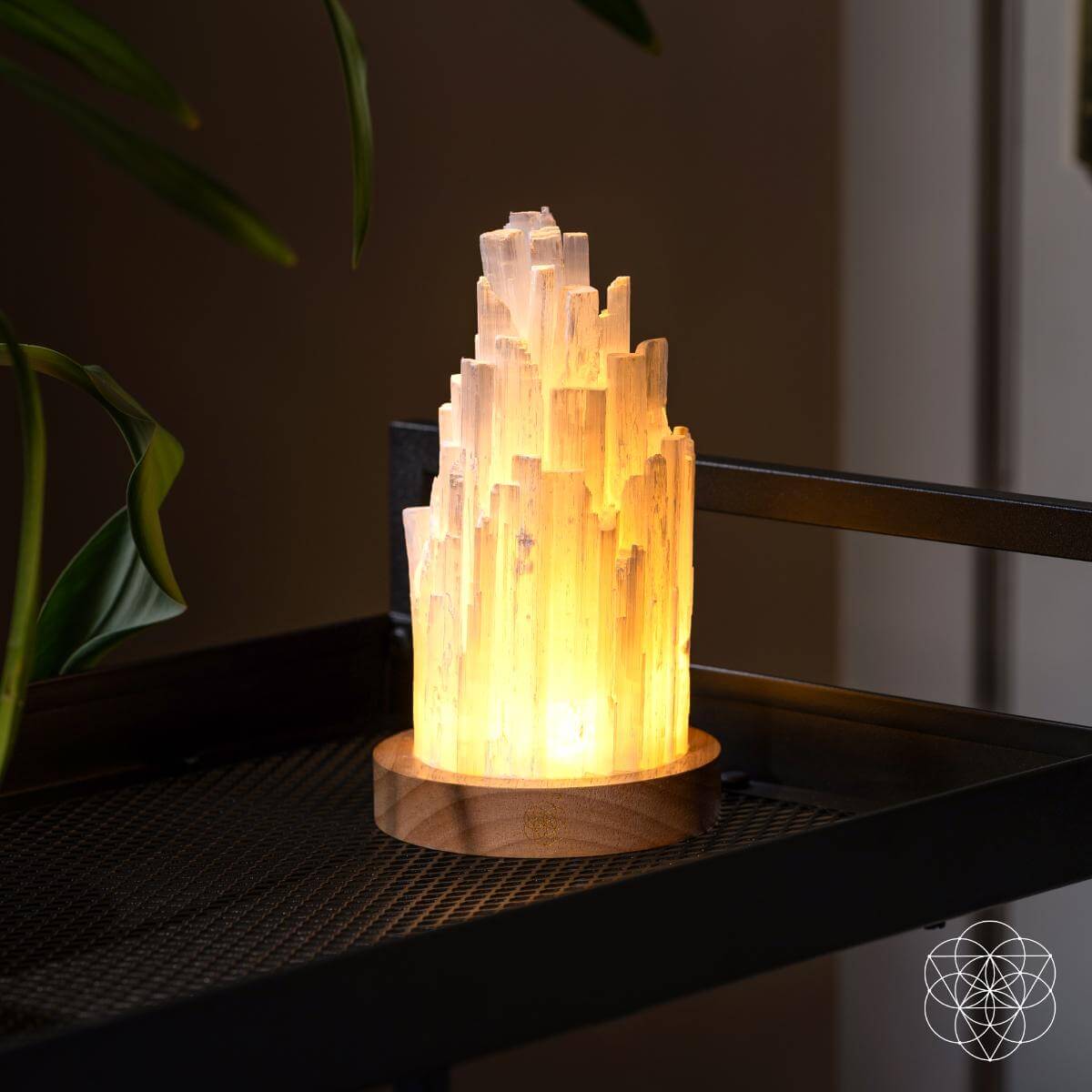 Selenite Accent Lamp with Walnut Base & Remote