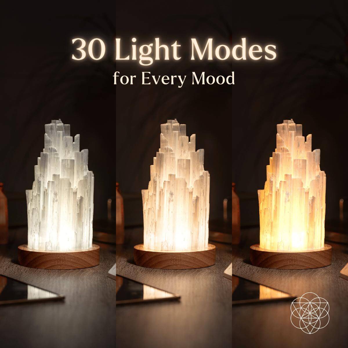 Selenite Accent Lamp with Walnut Base & Remote