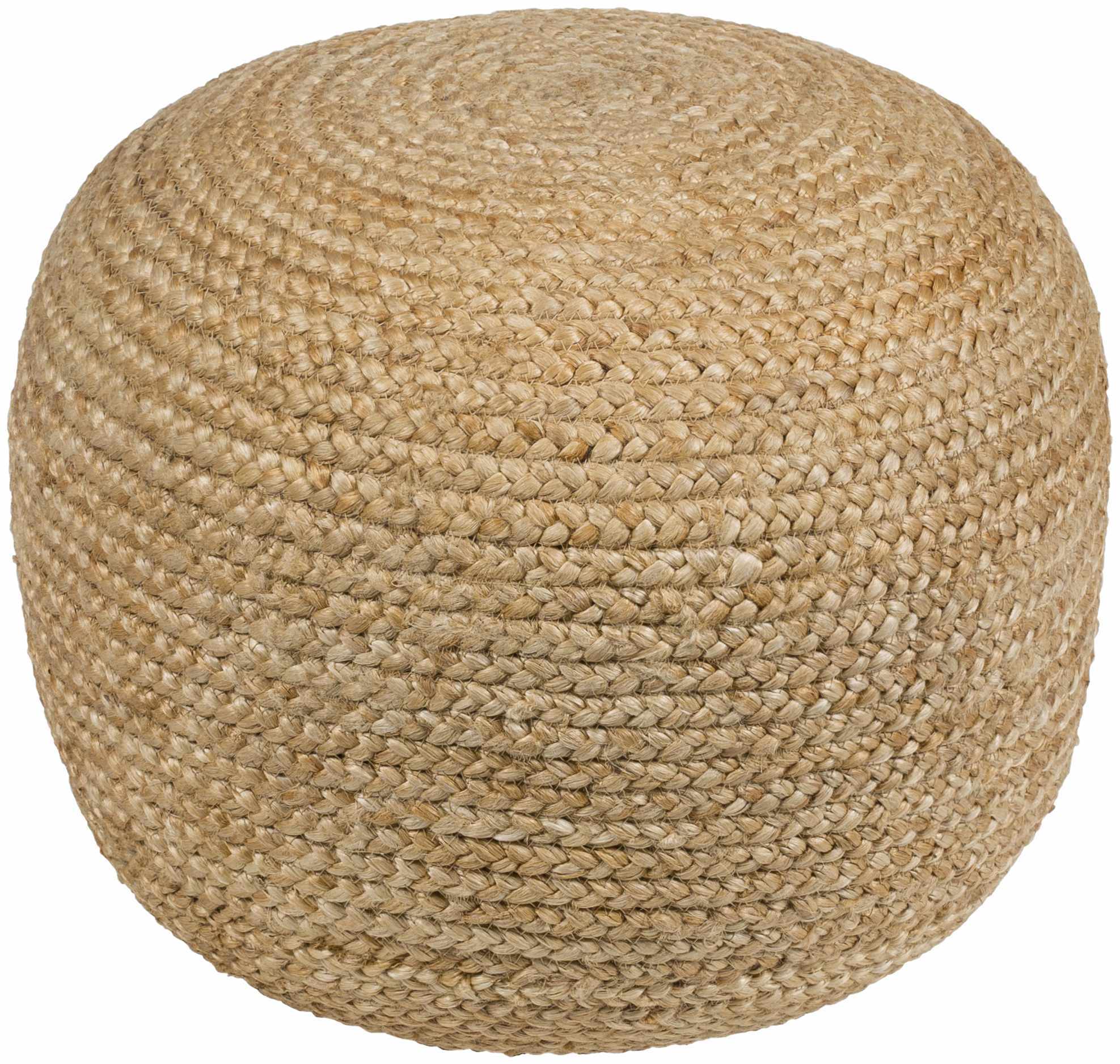 Kaumakani round woven jute pouf in peach neutral
