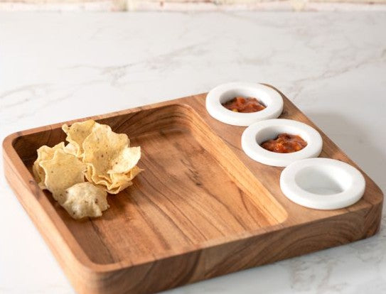 Acacia Wood 3 Bowl Tray Set