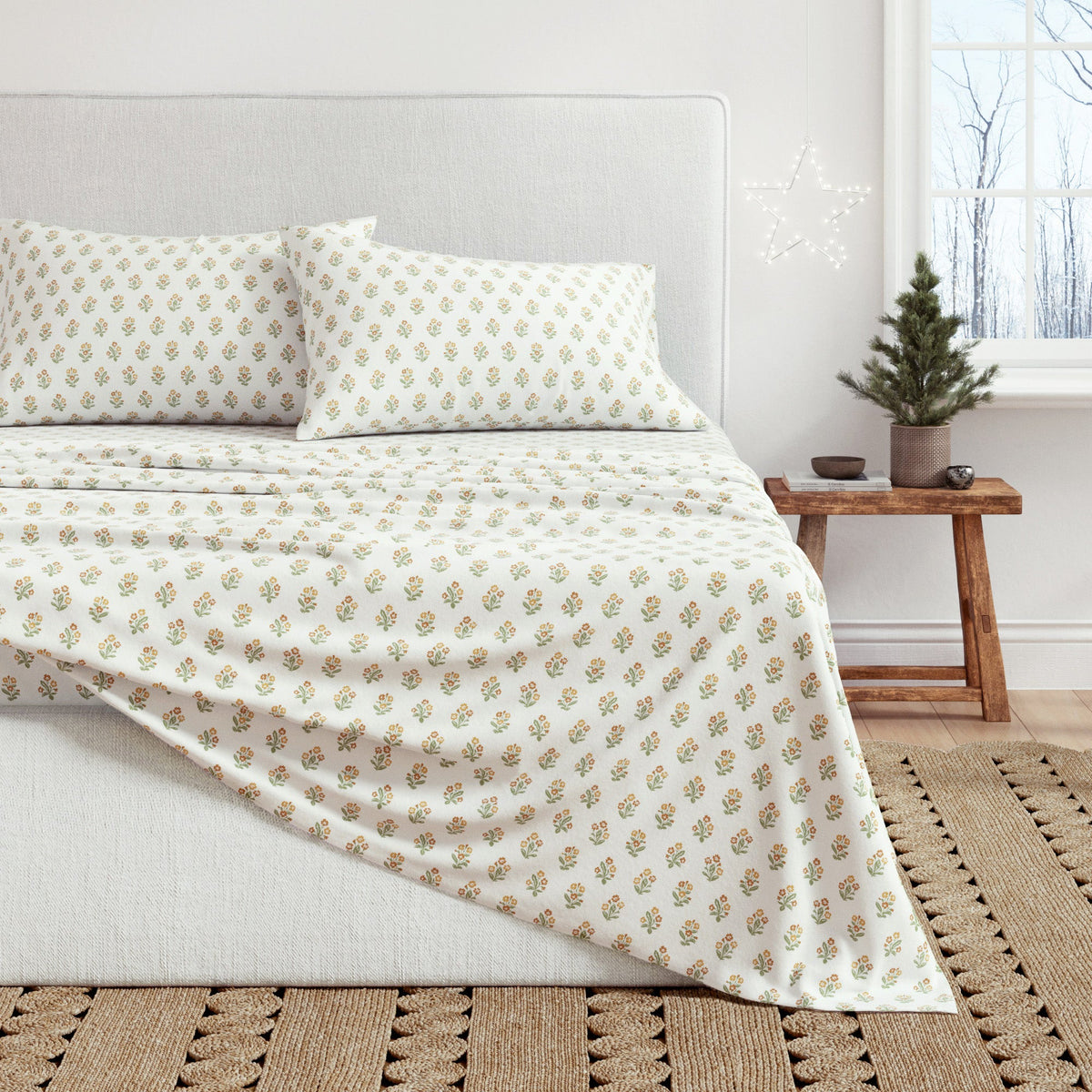 Winter Floral Turkish Cotton Flannel Sheet Set