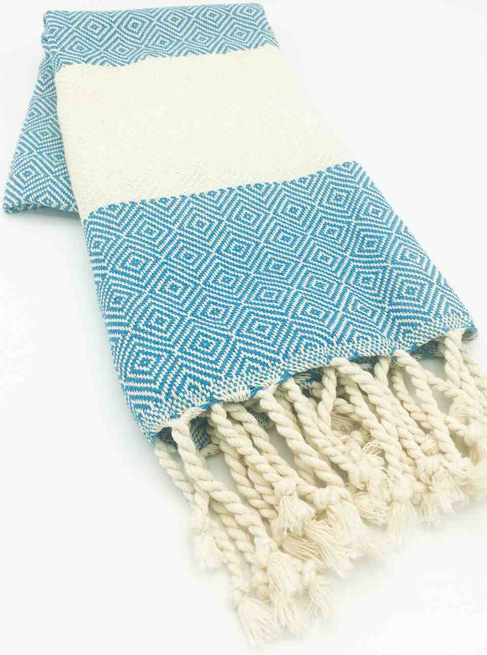 Folded turquoise diamond hand towel
