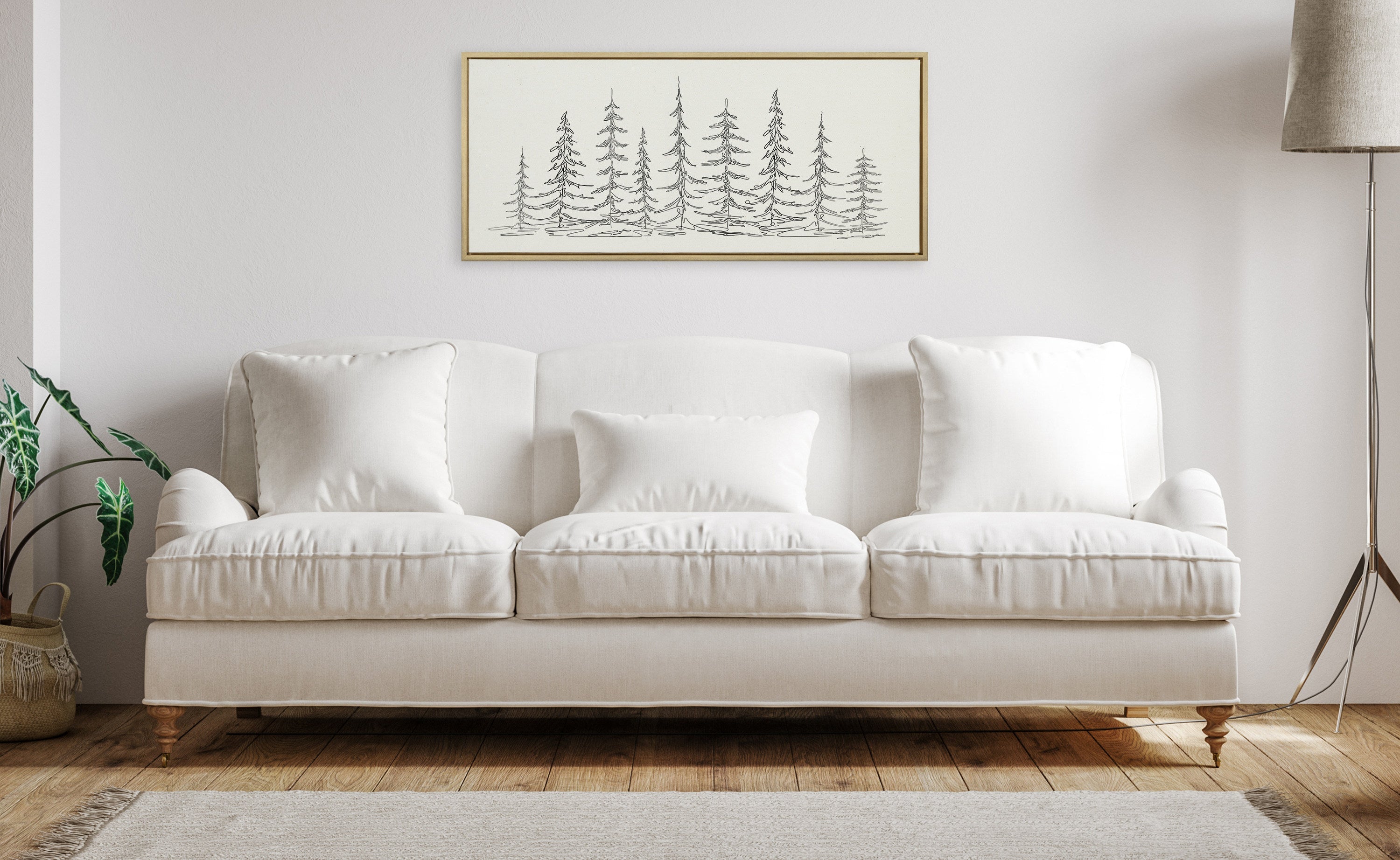 Sylvie Minimalist Evergreen Trees Framed Canvas Art