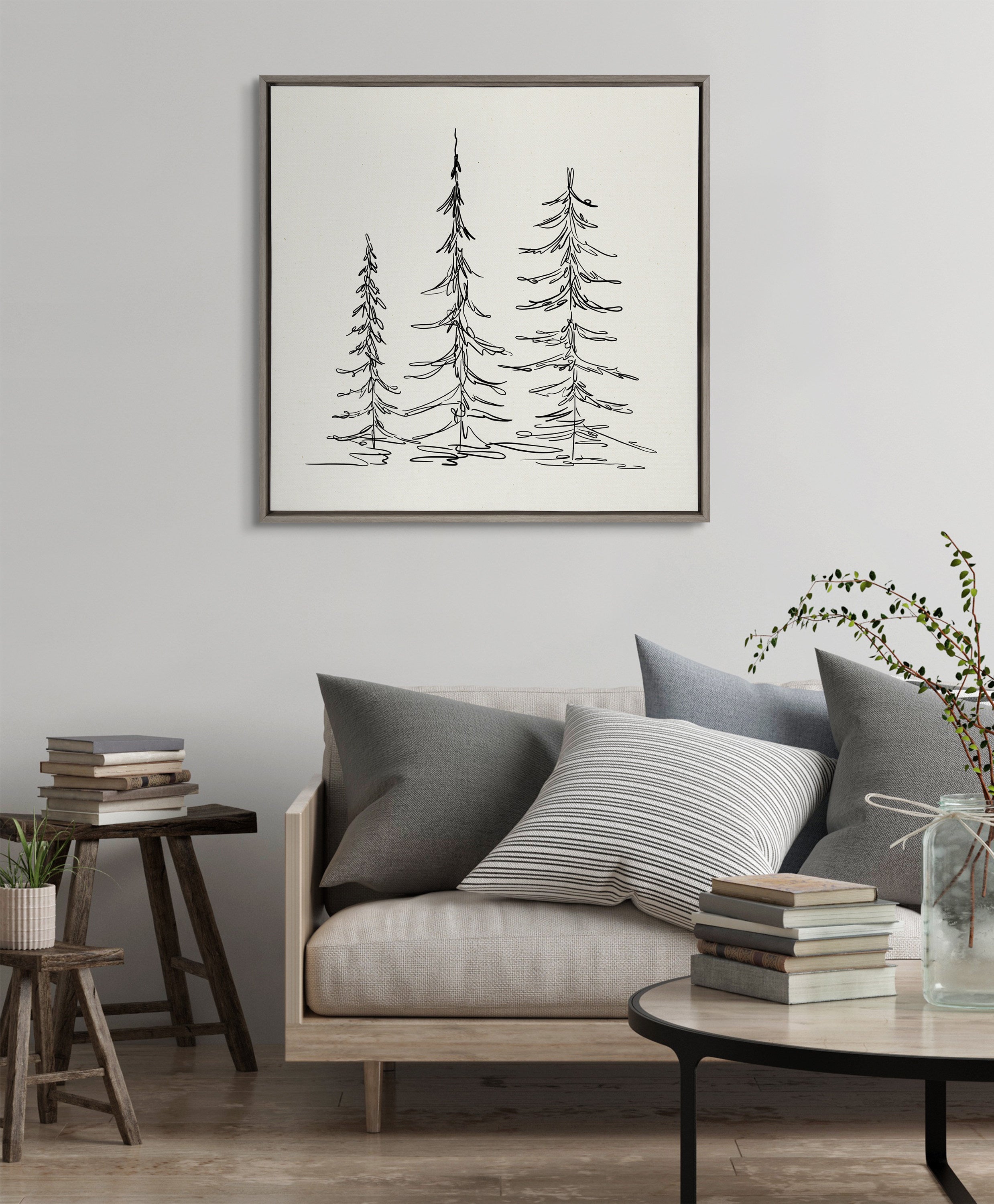 Sylvie Minimalist Evergreen Trees Framed Canvas Art