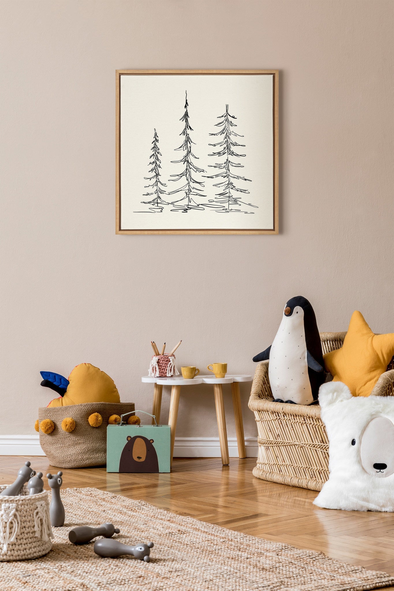 Sylvie Minimalist Evergreen Trees Framed Canvas Art