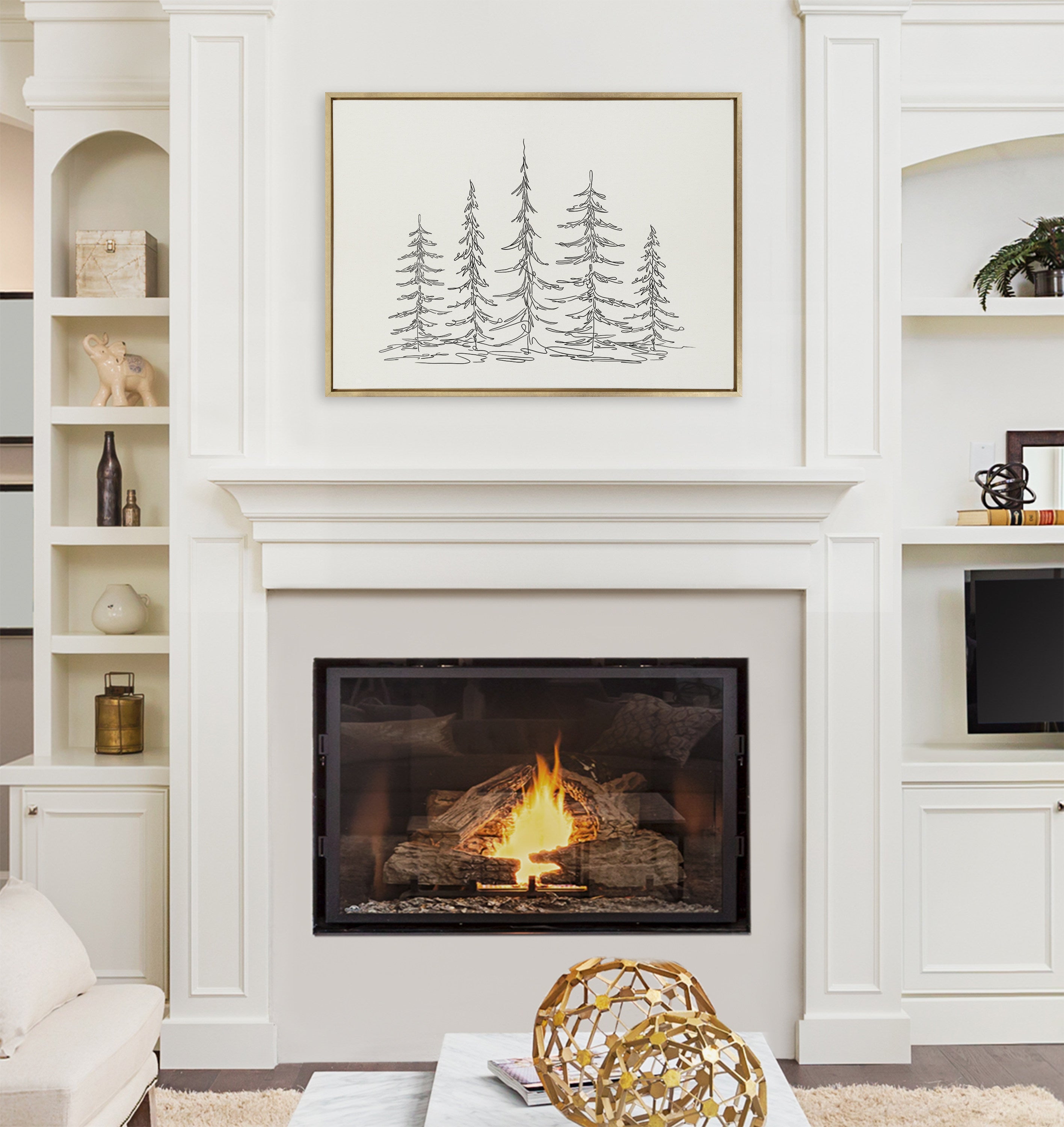 Sylvie Minimalist Evergreen Trees Framed Canvas Art