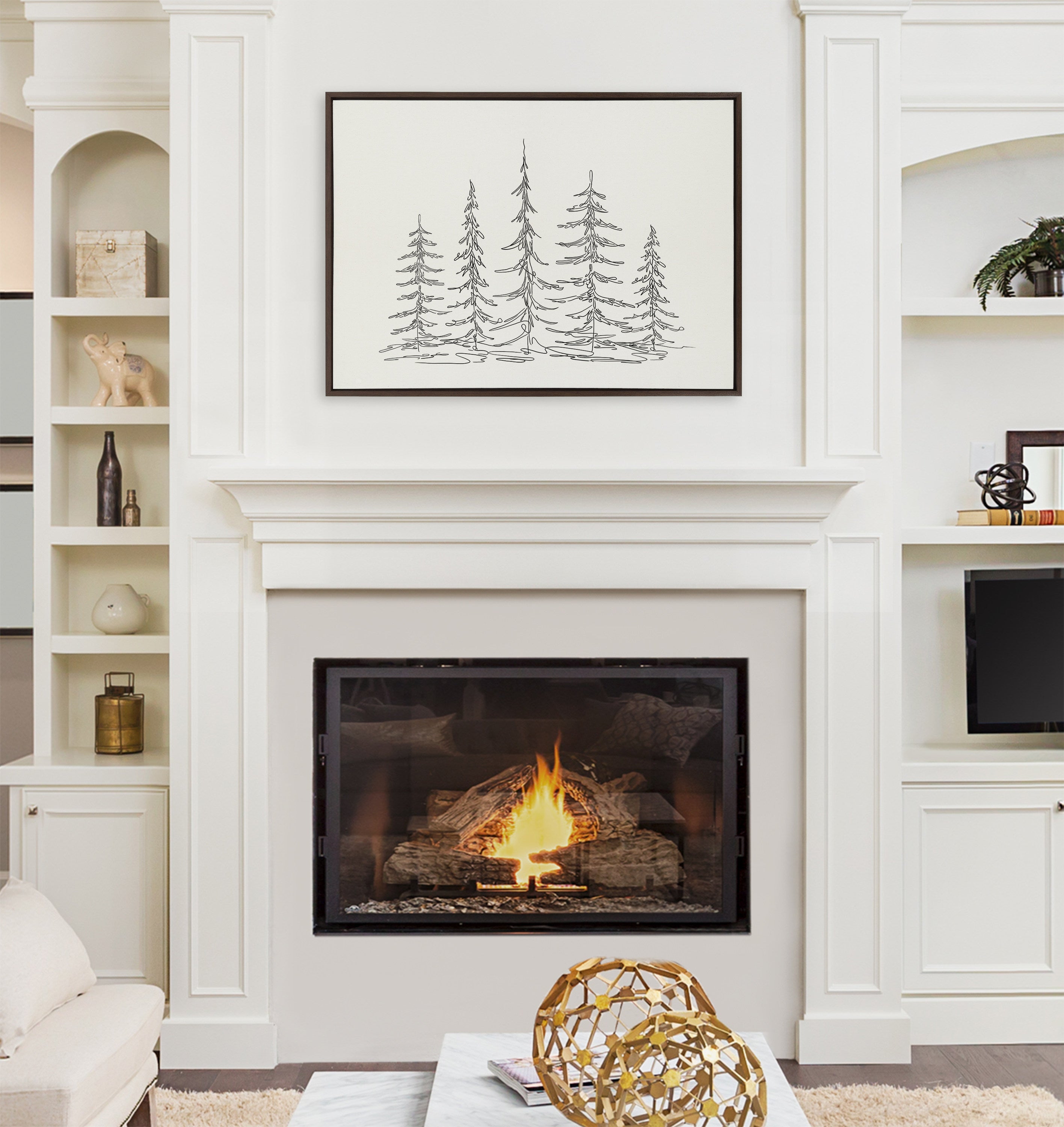 Sylvie Minimalist Evergreen Trees Framed Canvas Art