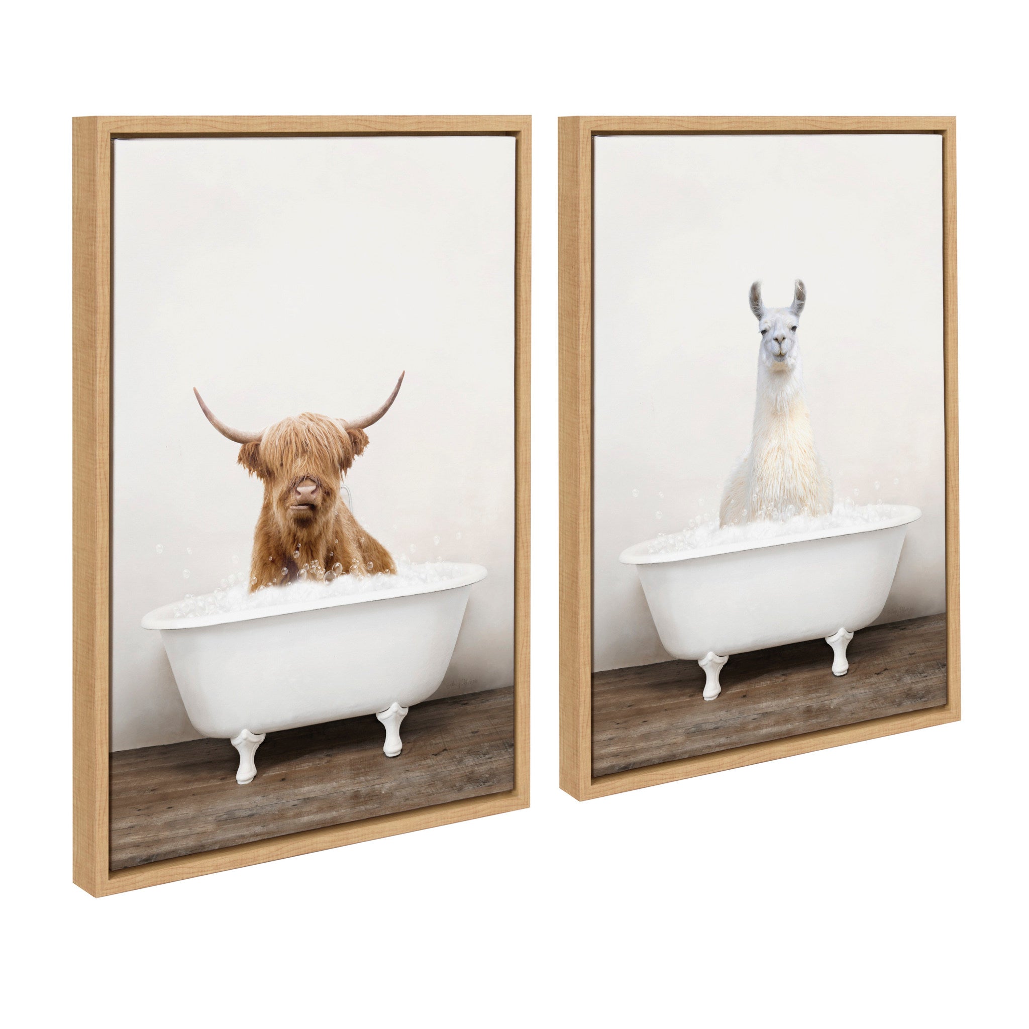 Sylvie Highland Cow & Llama 2-Piece Framed Canvas Art Set