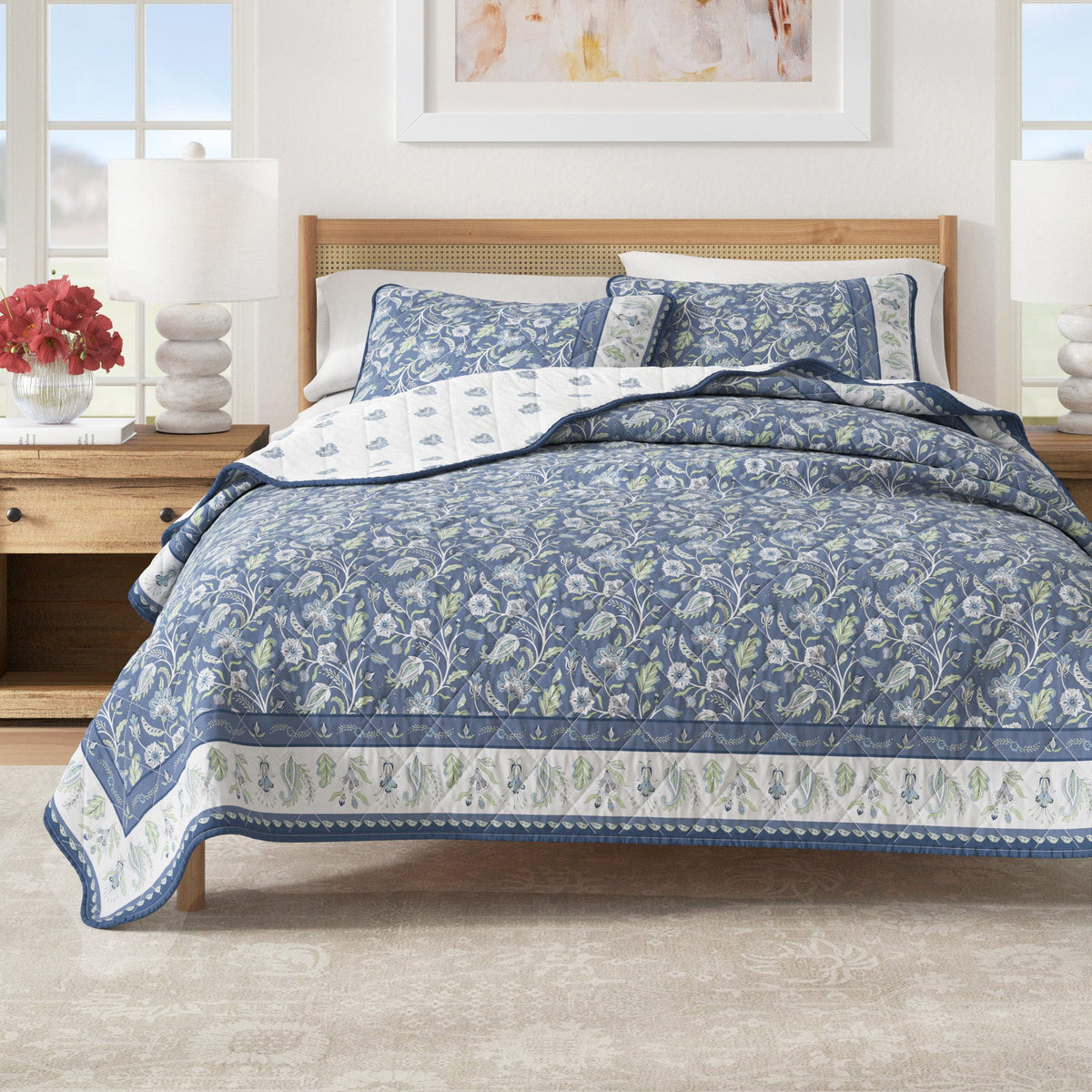 Indira Cotton Boho Floral Reversible Quilt Set